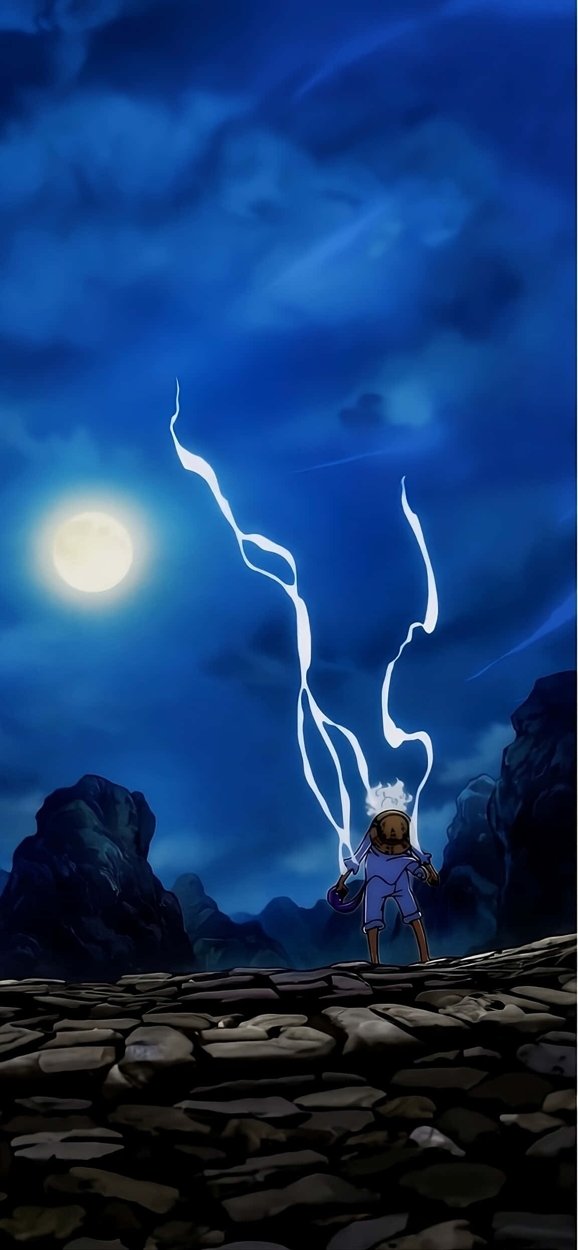 Luffy Gear 5, full moon, stormy night sky, Full HD Phone Wallpaper