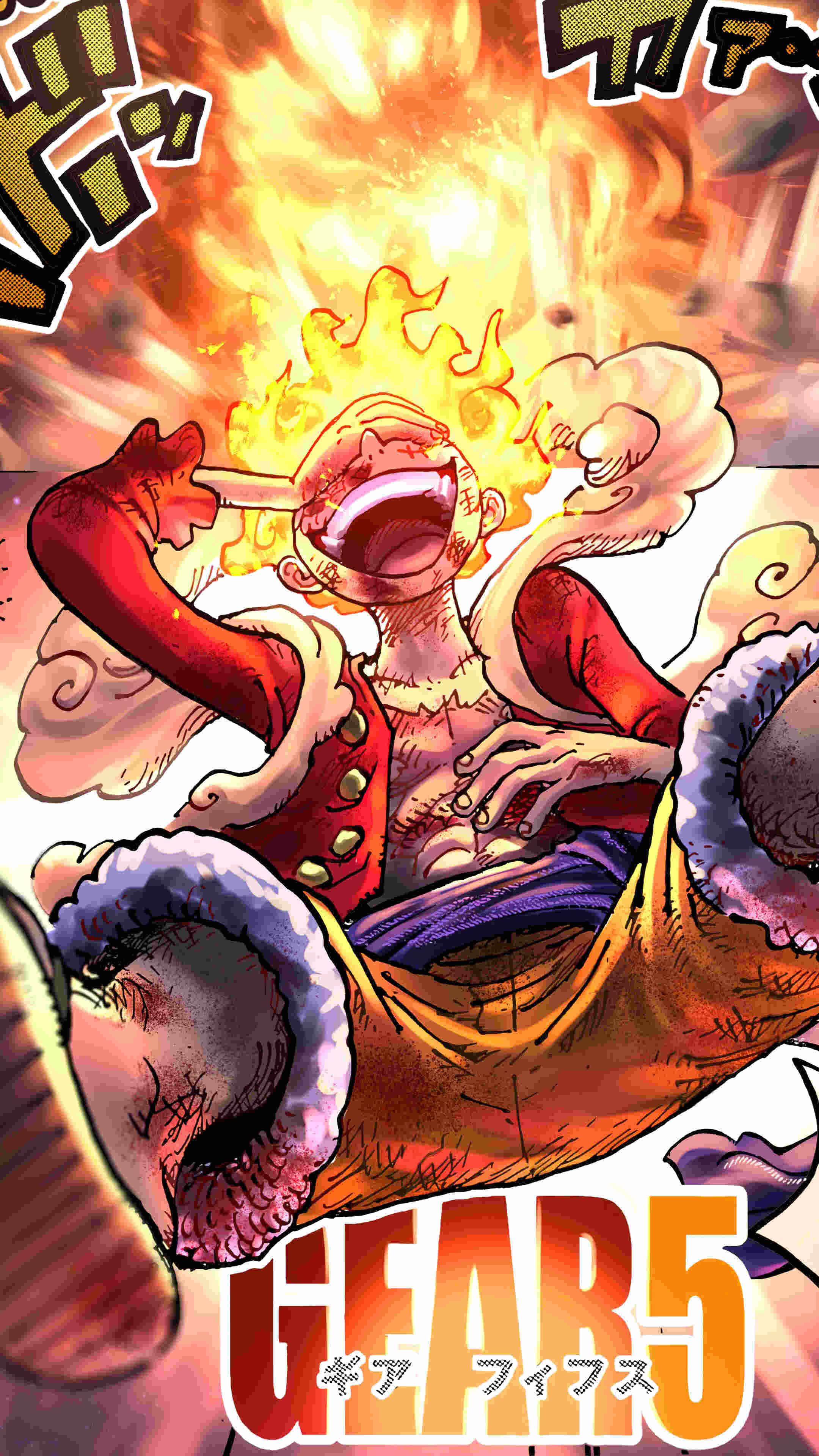 Luffy, Gear 5, flames, 4K Phone Wallpaper