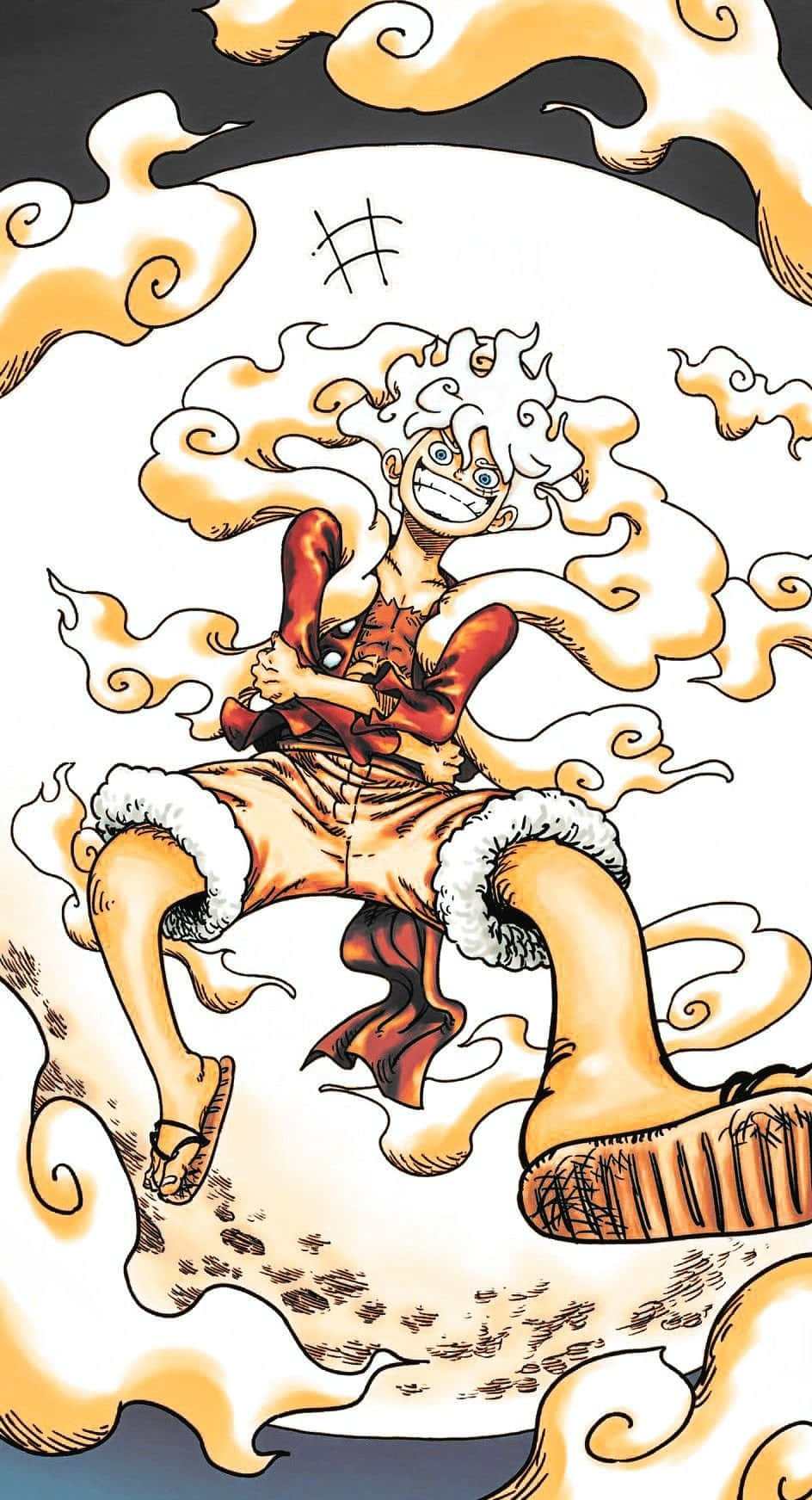 Luffy Gear 5, spiky white hair, red outfit, HD Phone Wallpaper