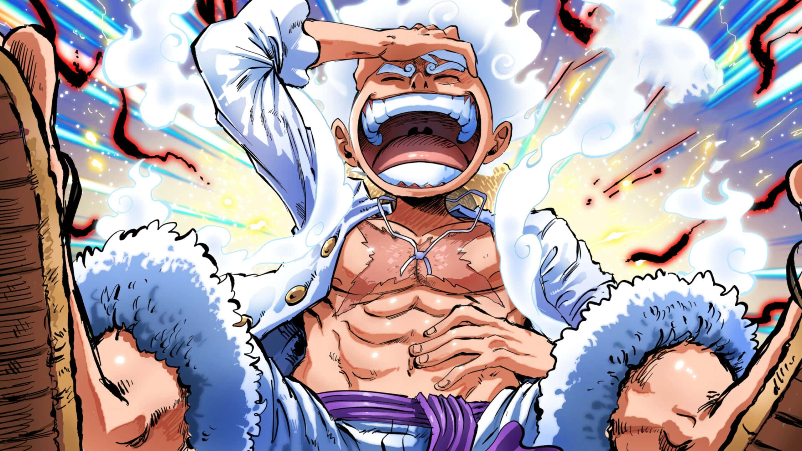 Luffy Gear 5, anime character, screams, 2K Desktop Wallpaper