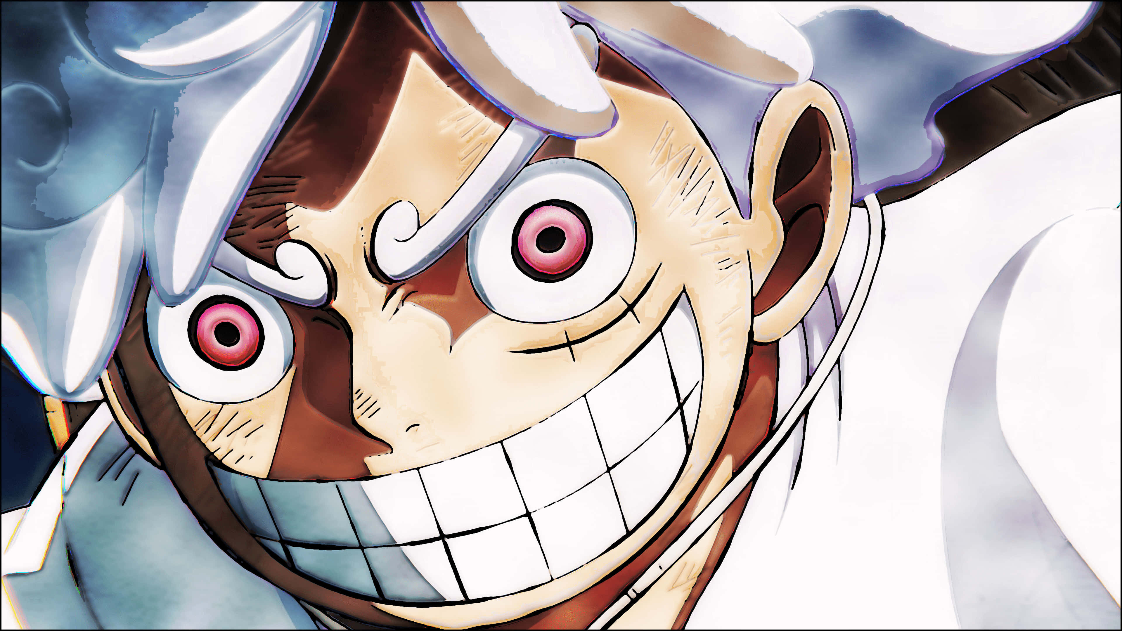 Luffy Gear 5, white hair, pink eyes, 4K Desktop Wallpaper