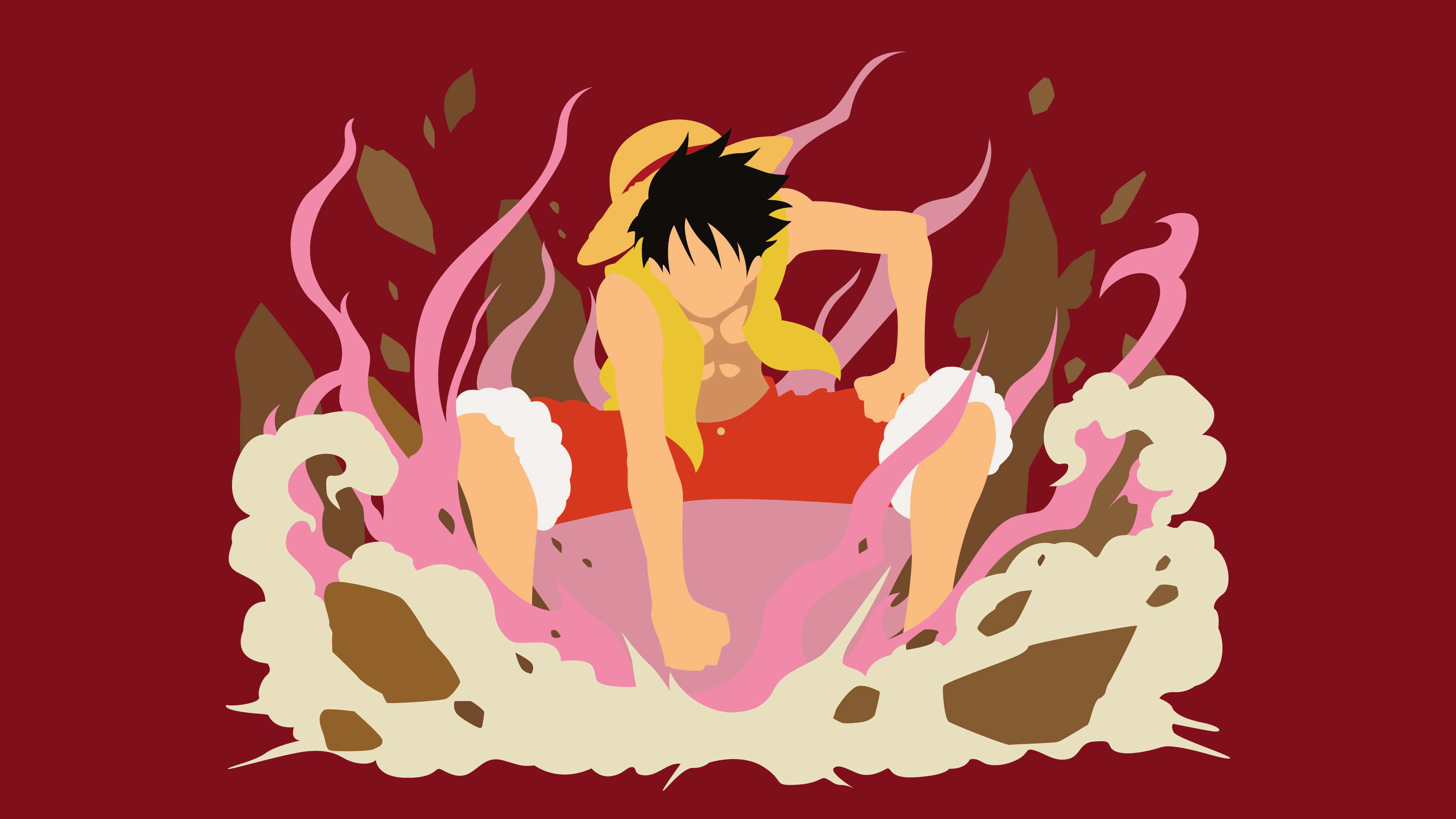 Luffy Gear 5, straw hat, pink and beige explosion, 4K Desktop Wallpaper