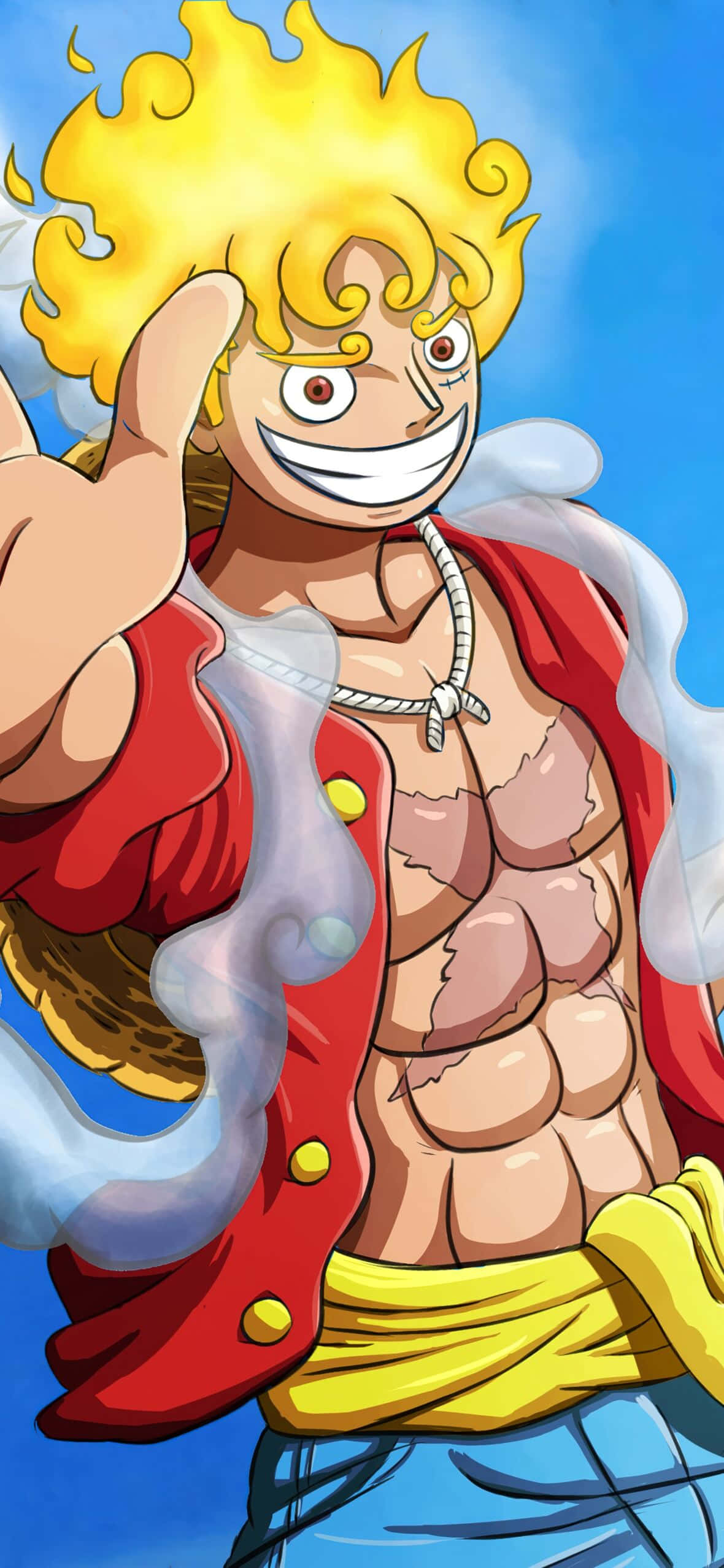 Luffy Gear 5, anime character, spiky yellow hair, Full HD Phone Wallpaper