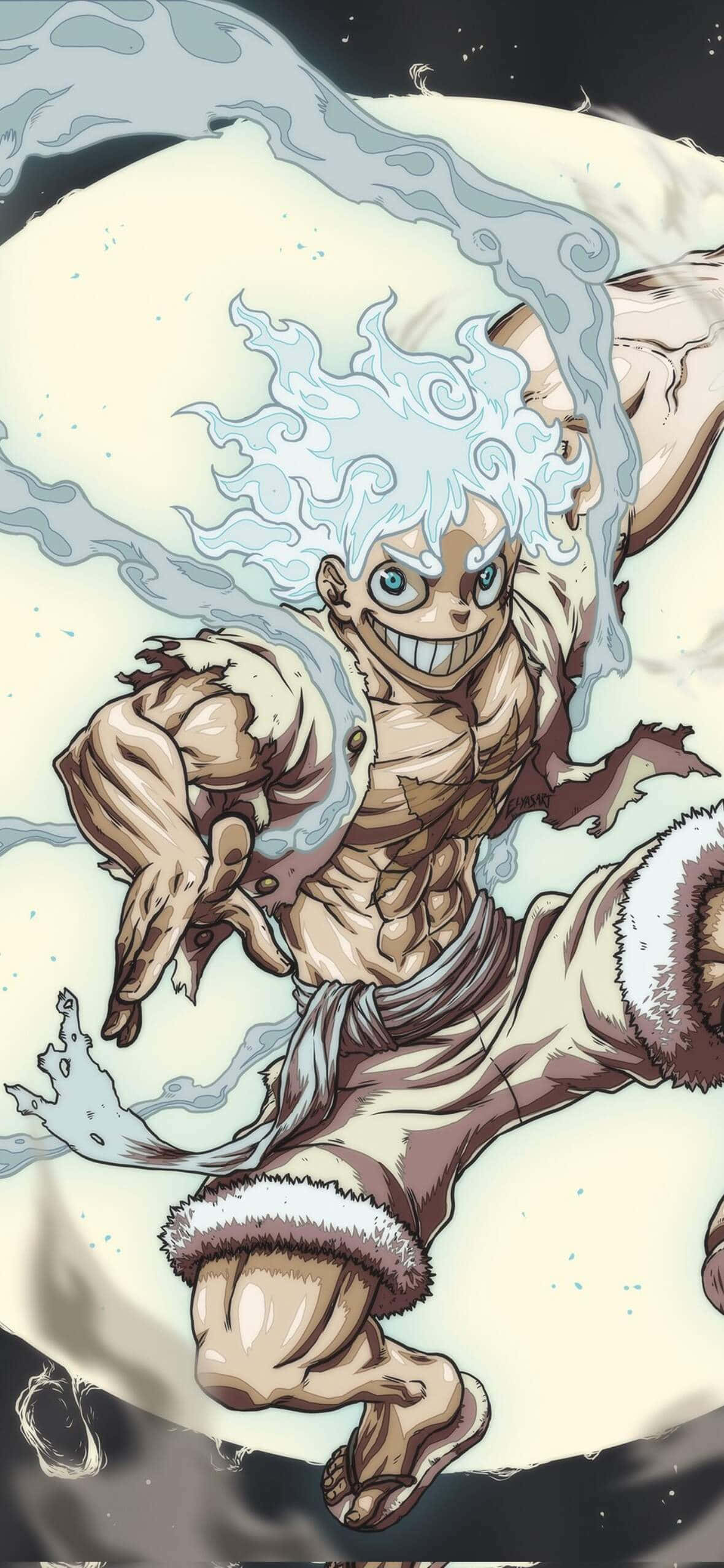 Luffy Gear 5, anime character, wild blue hair, Full HD Phone Wallpaper