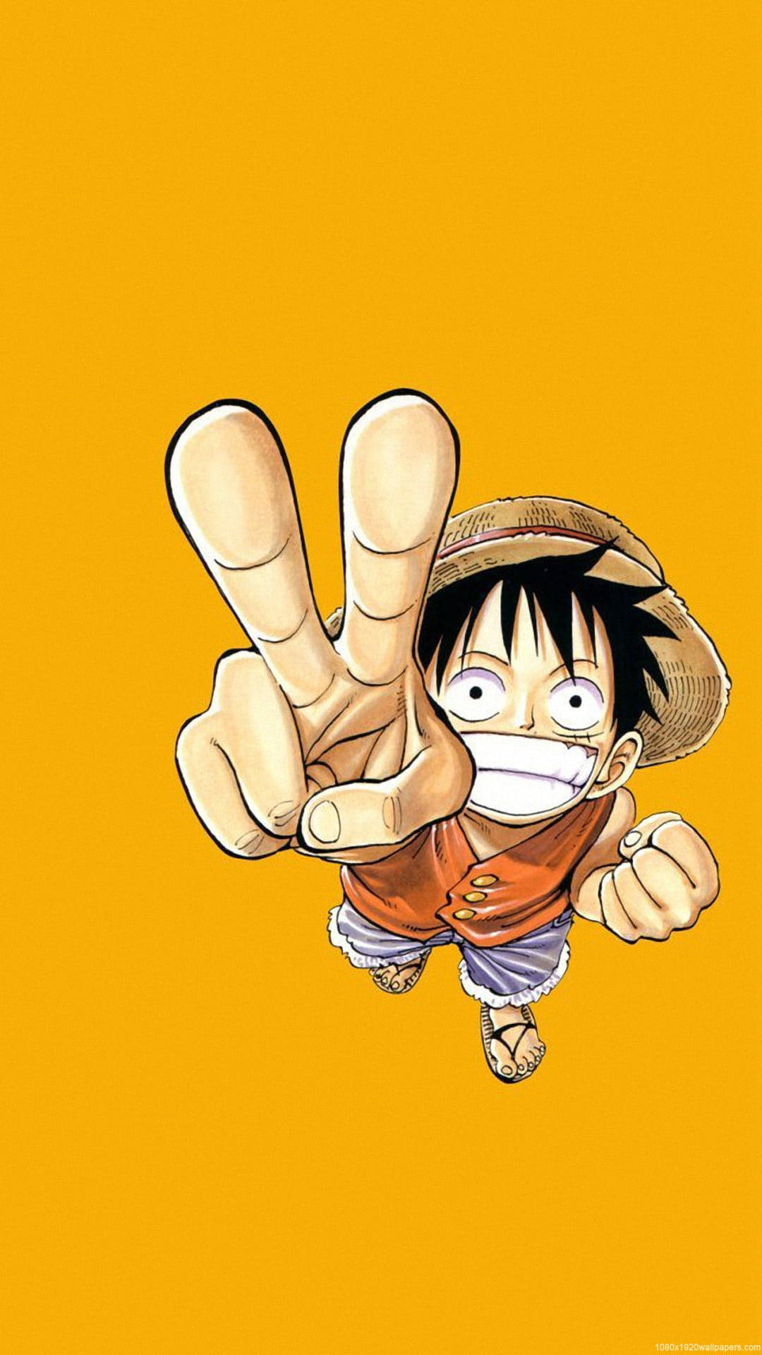 Luffy, straw hat, peace sign, Full HD Phone Wallpaper