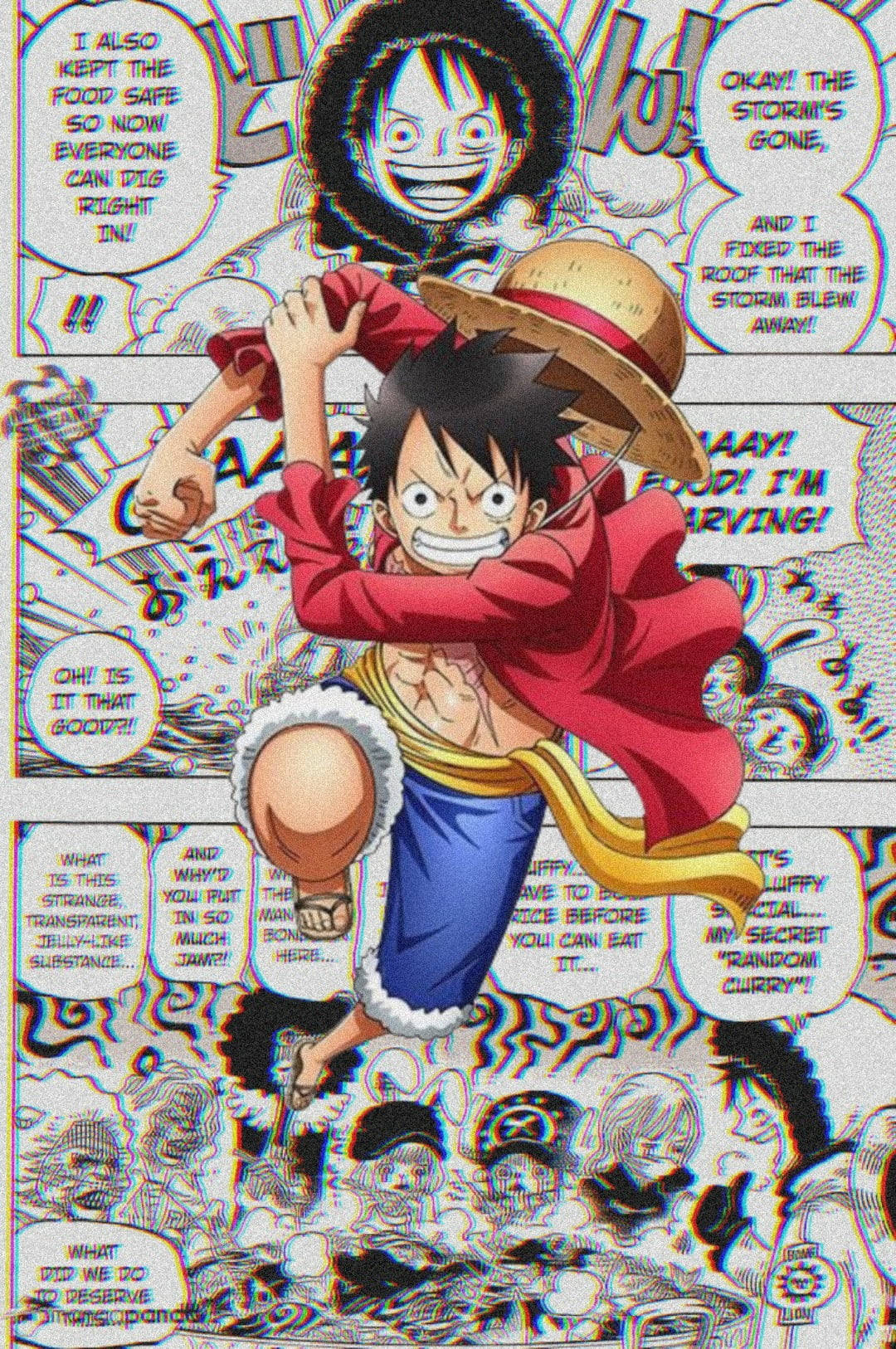 Luffy, manga panel, cheering crewmates, HD Phone Wallpaper