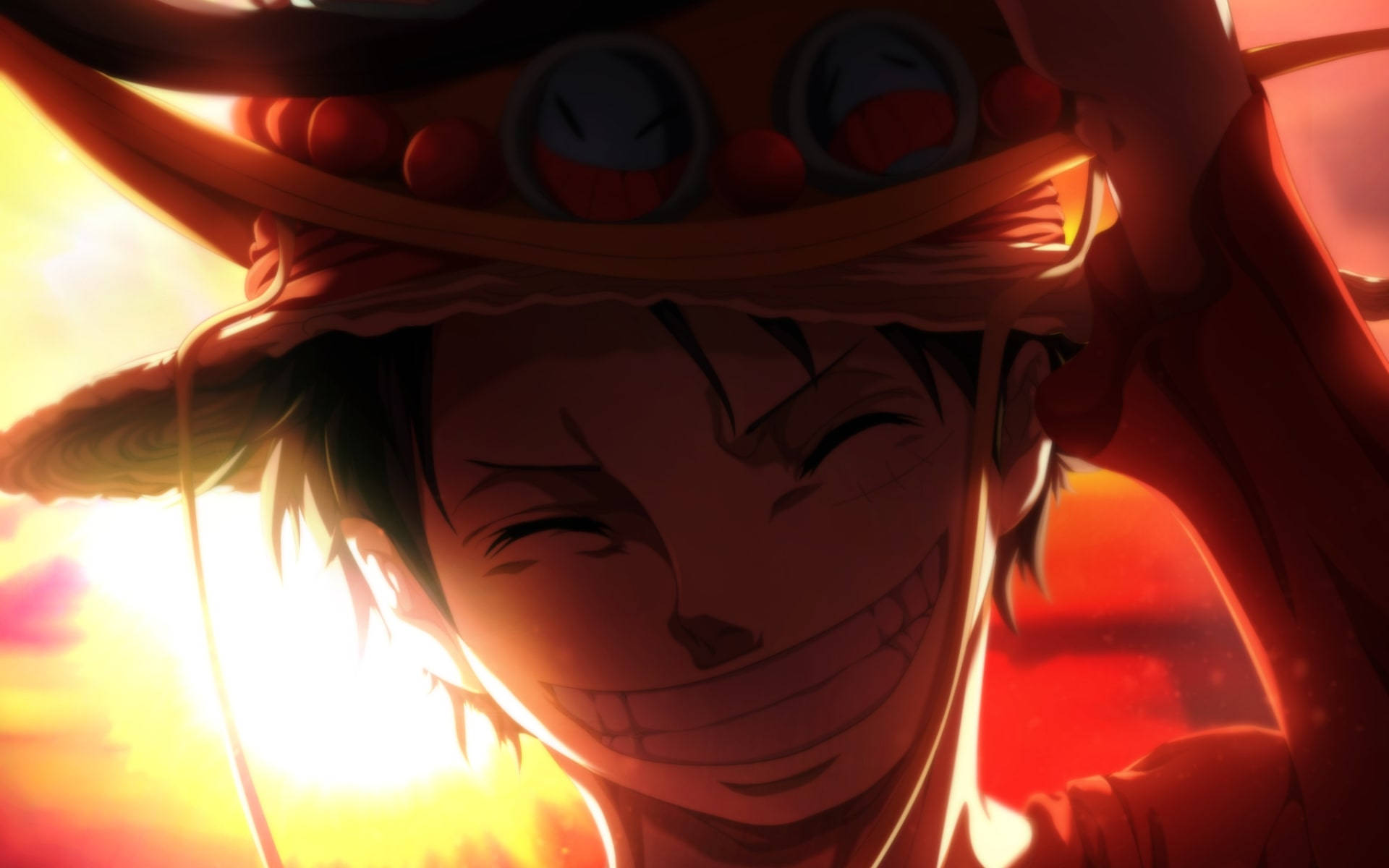 Luffy, straw hat, fiery sunset, Full HD Desktop Wallpaper