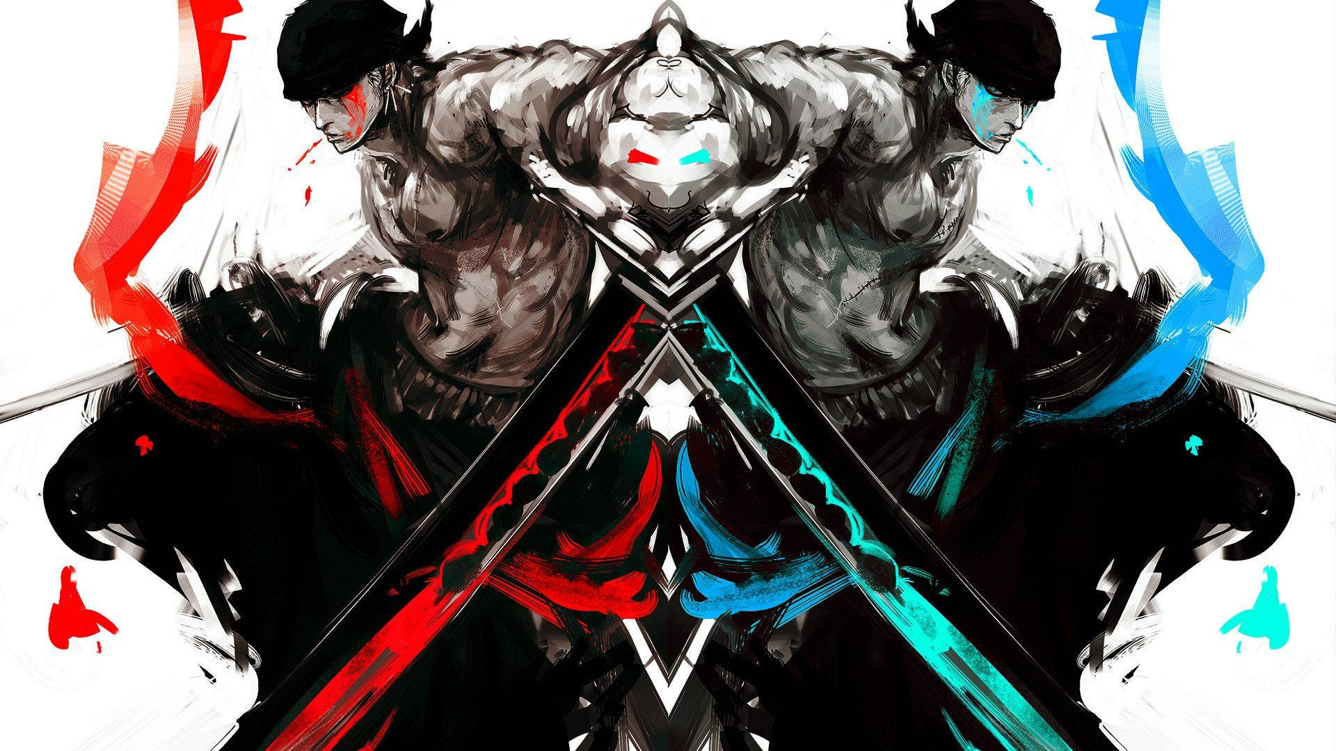 Luffy, Zoro, red and blue energy bursts, Full HD Desktop Wallpaper