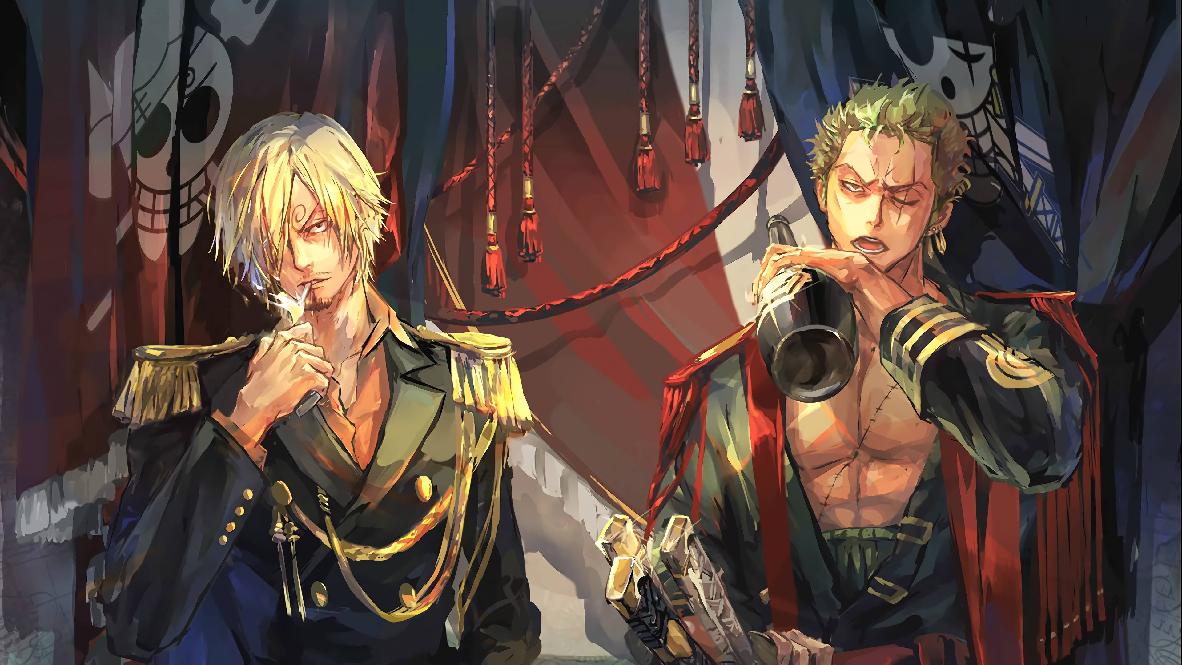 Luffy, Zoro, skull flag, 4K Desktop Wallpaper