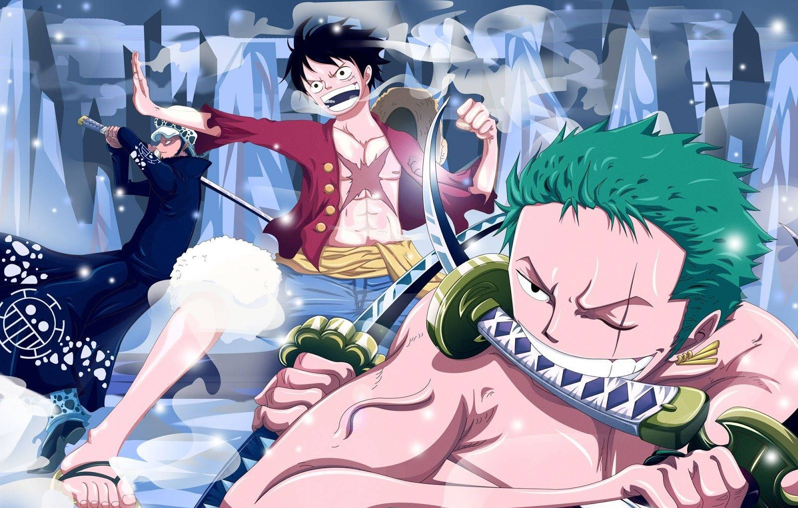 Luffy, Zoro, snowy mountain pass, HD Desktop Wallpaper