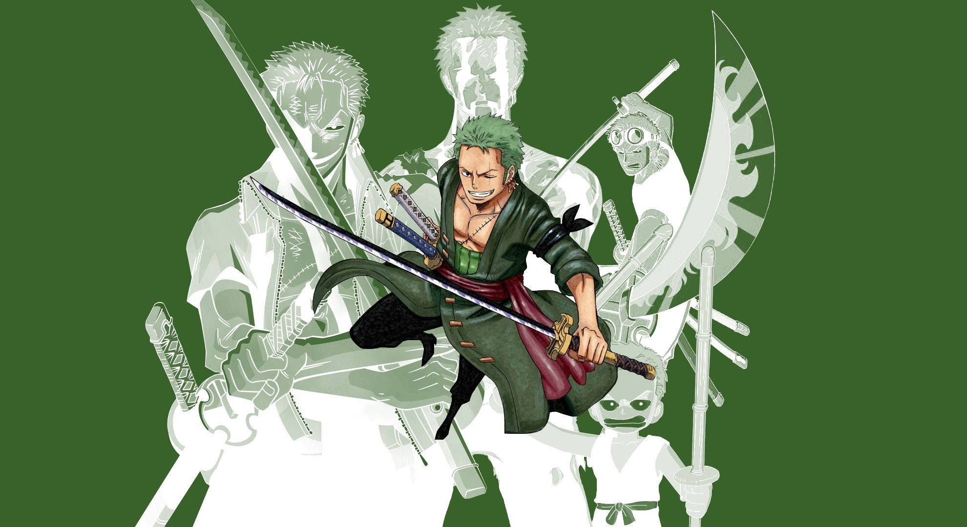 Luffy, Zoro, green hair, Full HD Desktop Wallpaper
