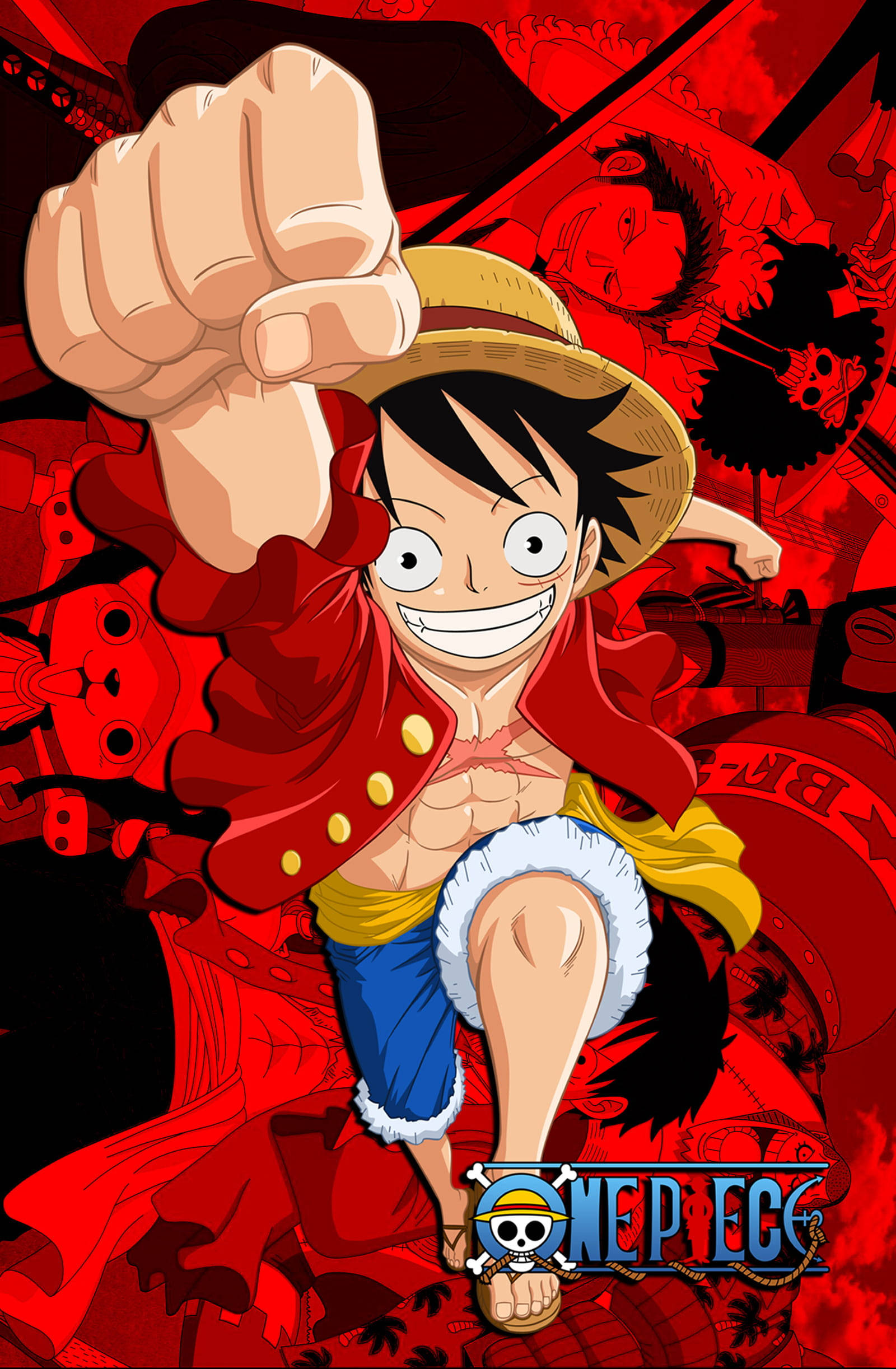 Luffy, straw hat, red coat, Full HD Phone Wallpaper