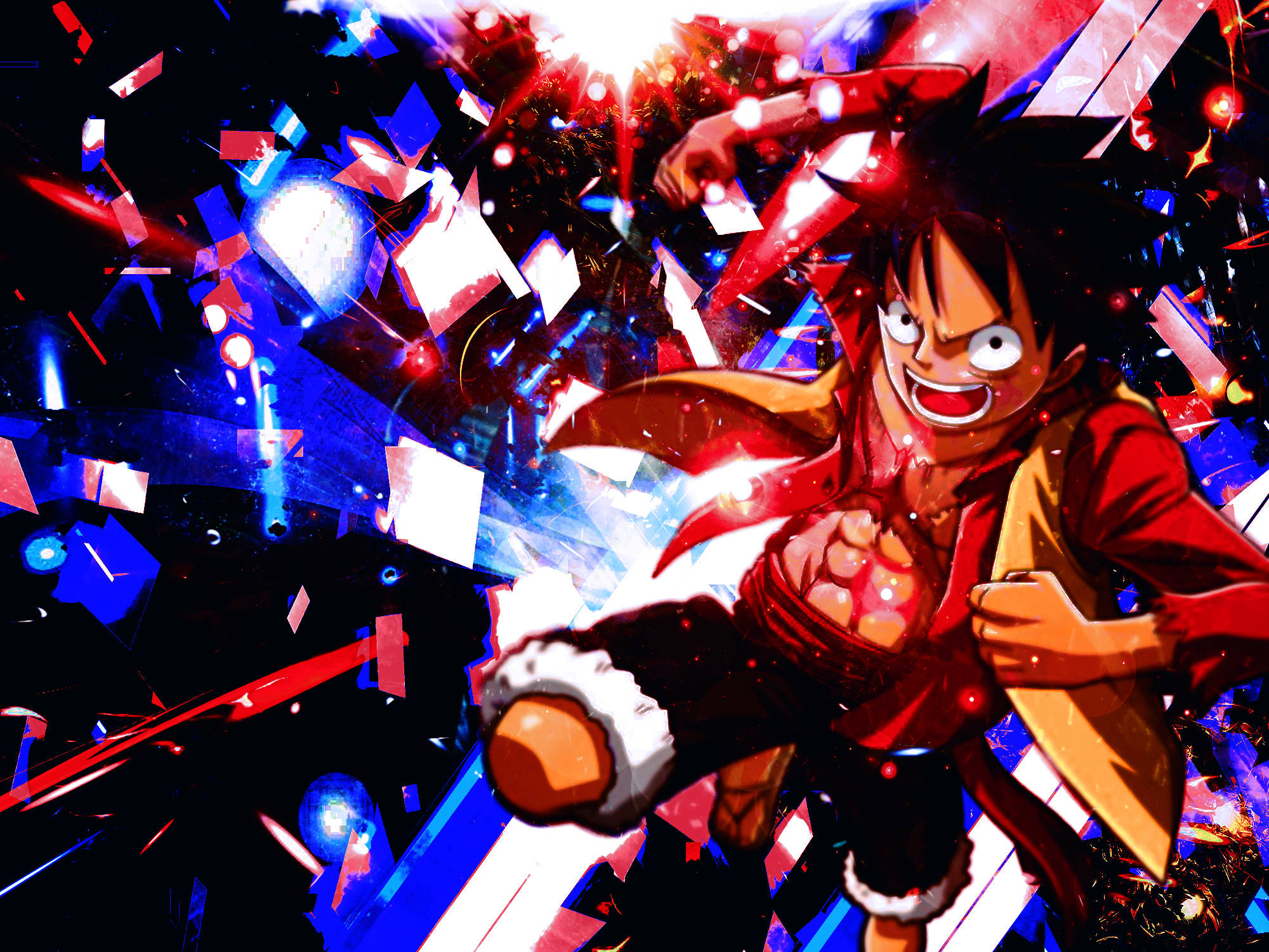 Luffy, red, blue, Full HD Desktop Wallpaper