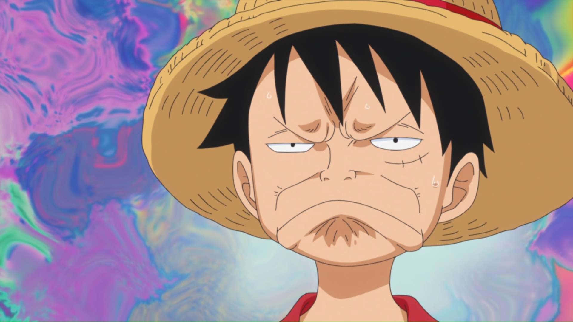 Luffy, straw hat, psychedelic background, Full HD Desktop Wallpaper