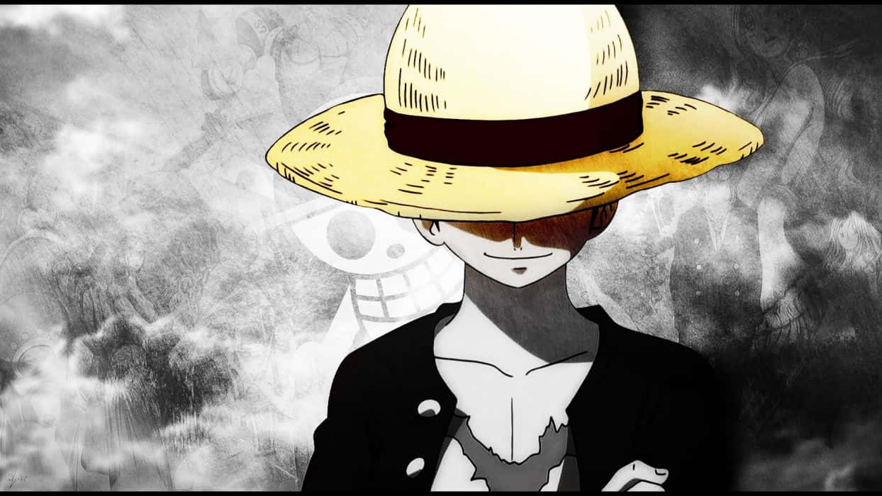 Luffy, straw hat, smoky grayscale background, SD Desktop Wallpaper