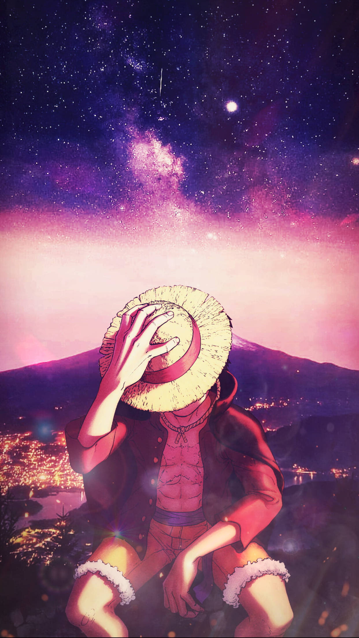 Luffy, straw-hatted anime character, mountain, Full HD Phone Wallpaper