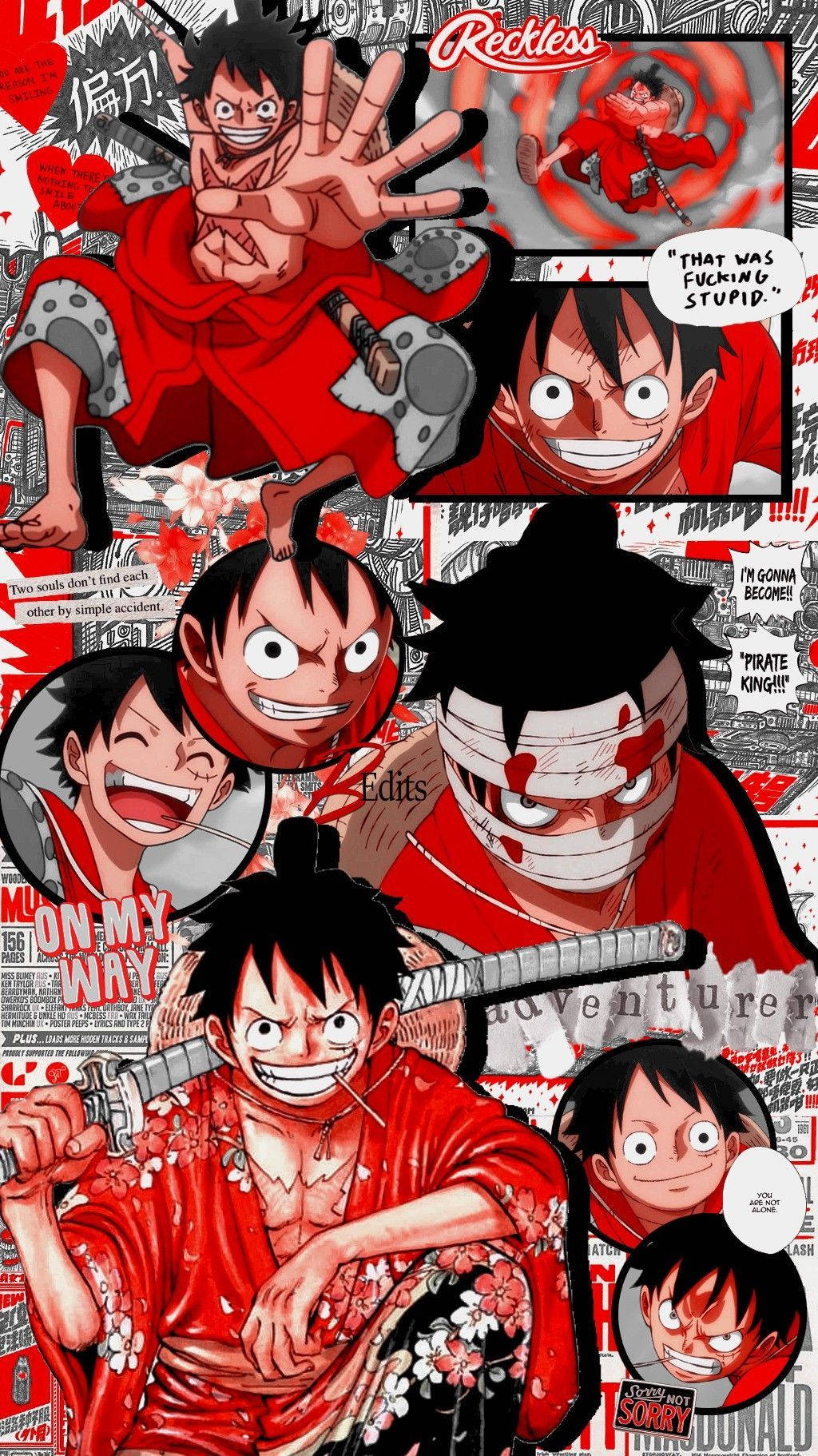 Luffy, red outfits, comic panels, HD Phone Wallpaper