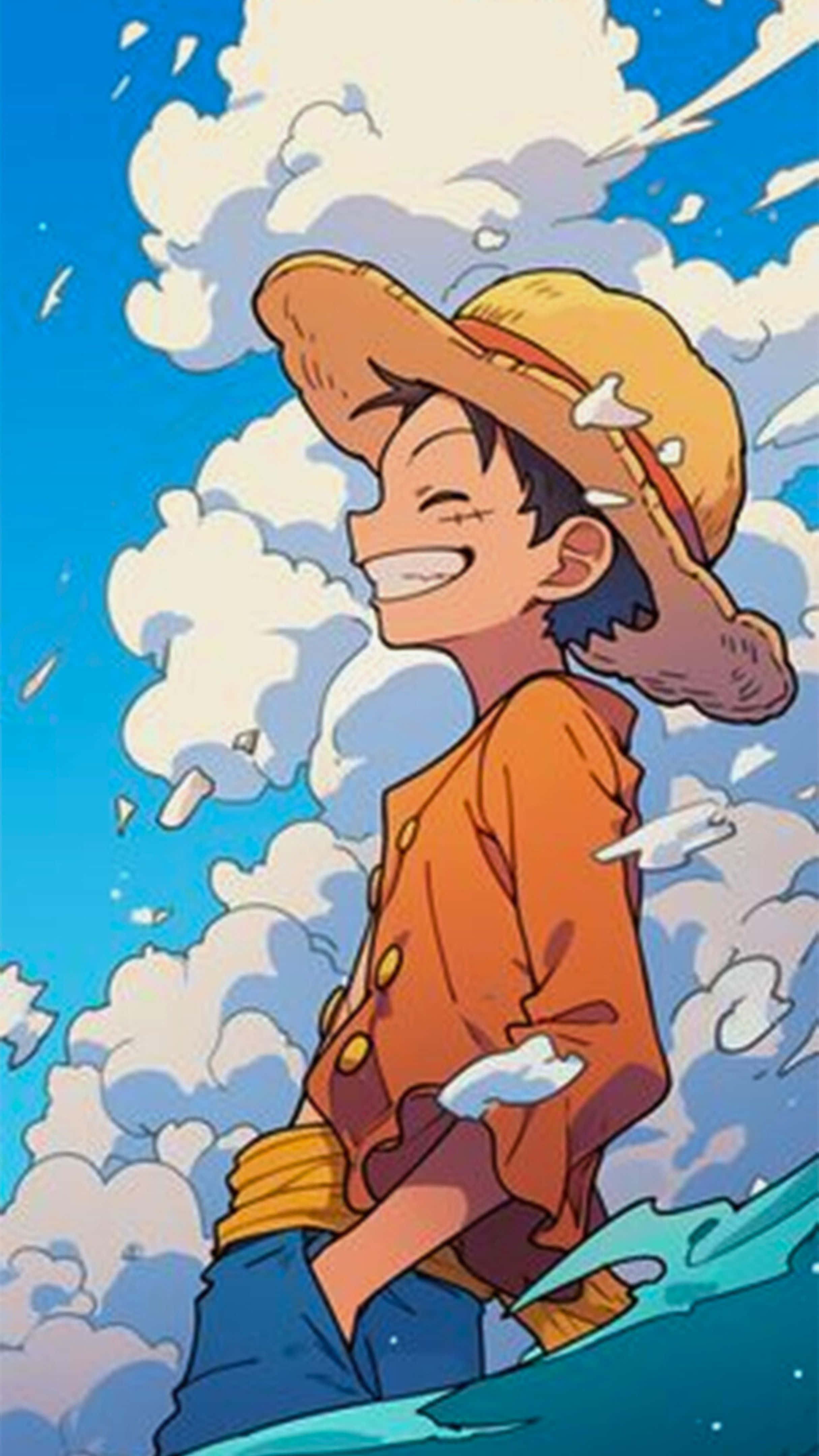 Luffy, straw hat, orange coat, 4K Phone Wallpaper