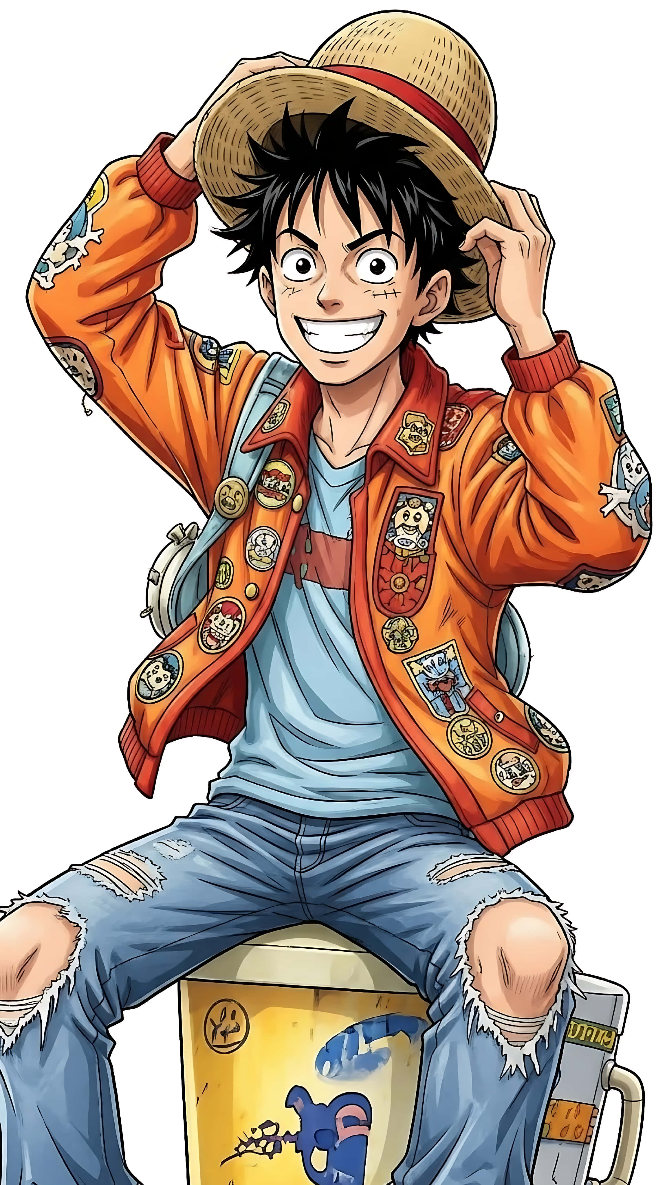 Luffy, straw hat, orange jacket, 4K Phone Wallpaper
