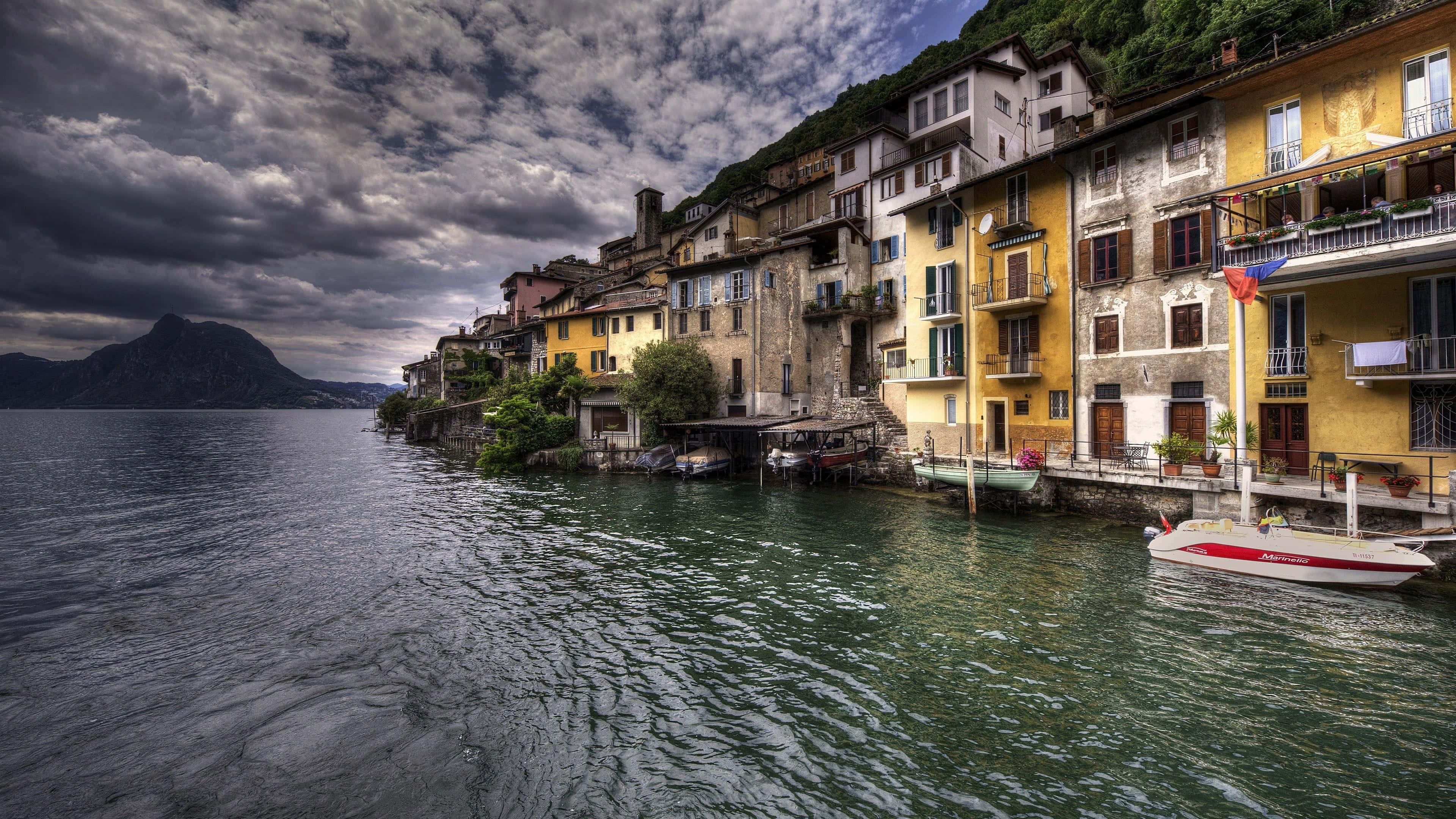 Lugano, cityscape, sunset, 4K Desktop Wallpaper