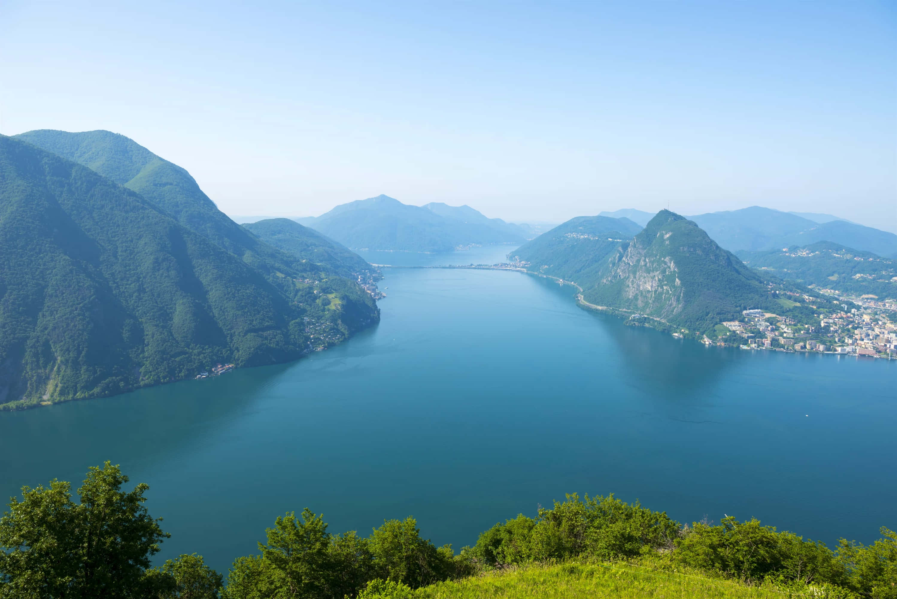 Lugano Lake, sunset, alpine lake, 2K Desktop Wallpaper