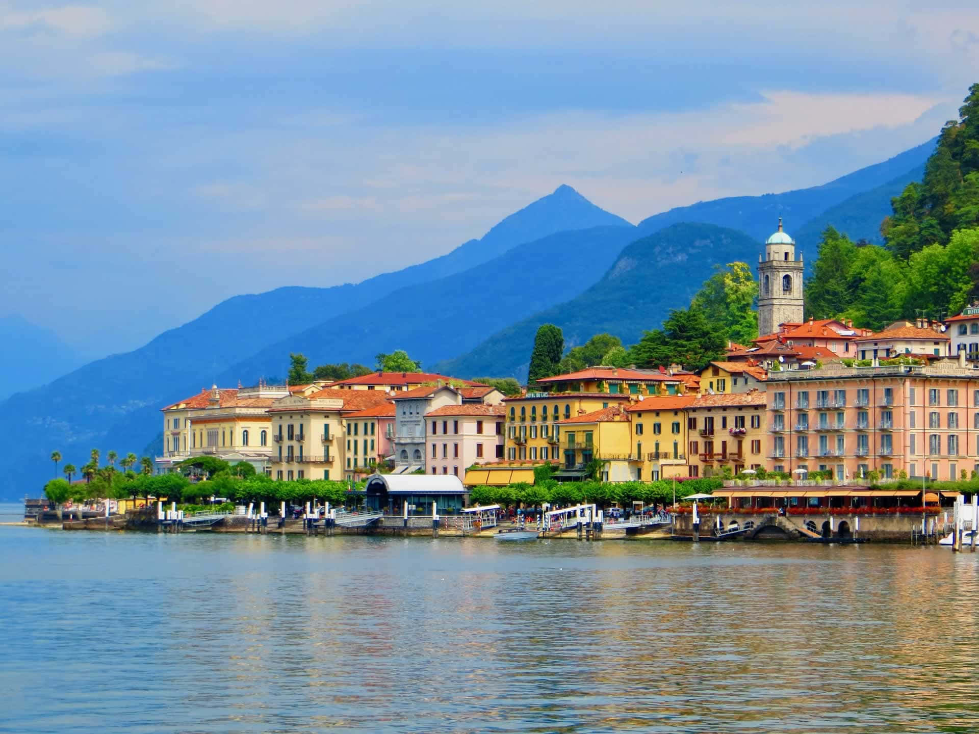 Lugano, lakefront scenery, terracotta roofs, Full HD Desktop Wallpaper