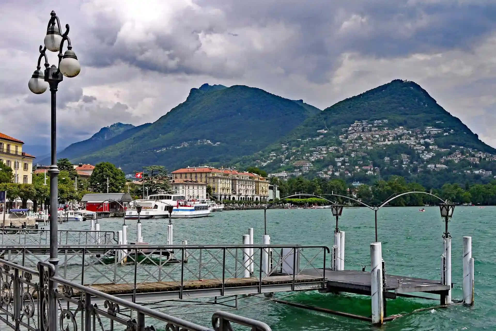 Lugano, lakefront view, turquoise water, Full HD Desktop Wallpaper