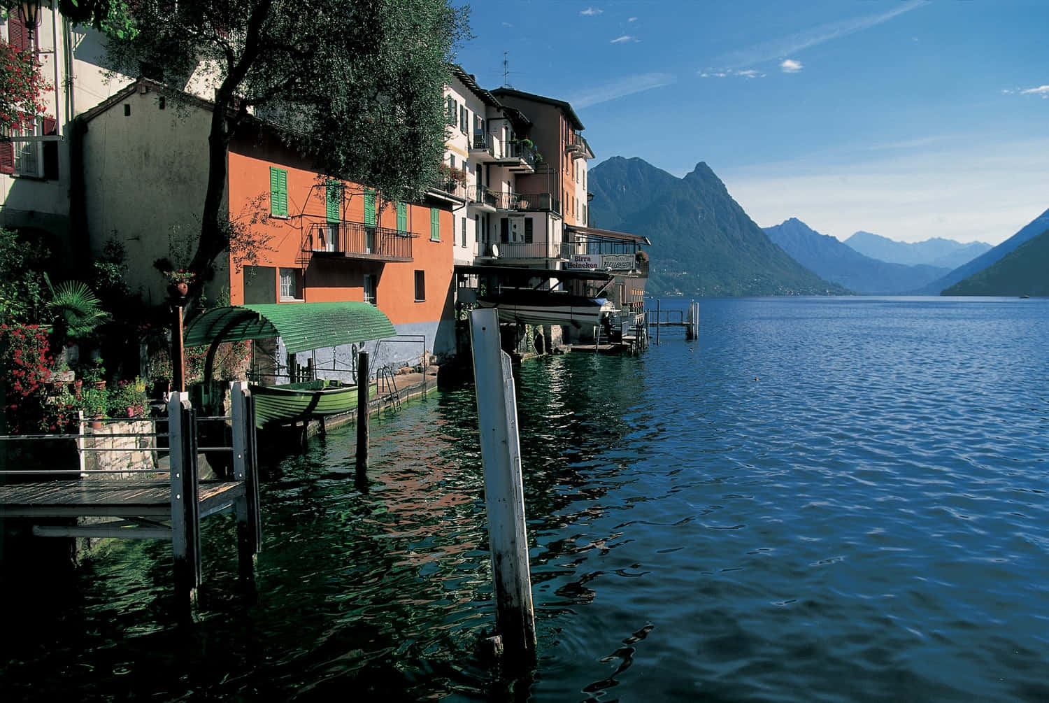 Lugano, lakefront, colorful buildings, HD Desktop Wallpaper