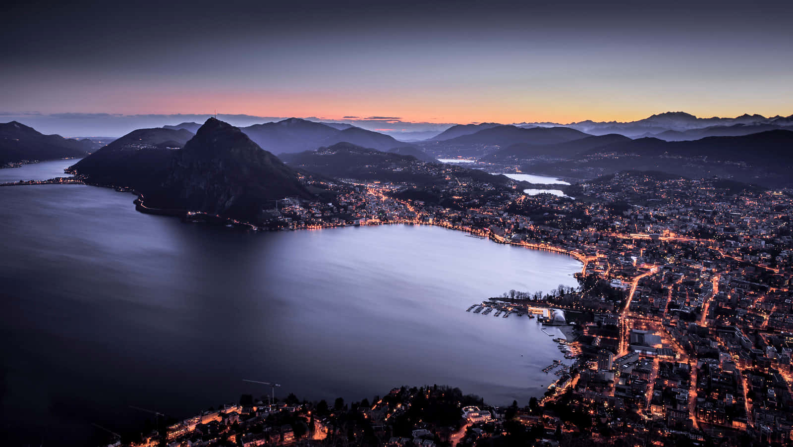 Lugano, Lake, twilight, HD Desktop Wallpaper