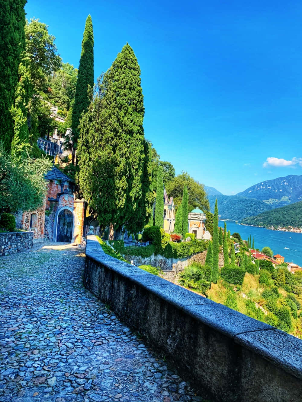 Lugano, lake view, cobbled path, HD Phone Wallpaper