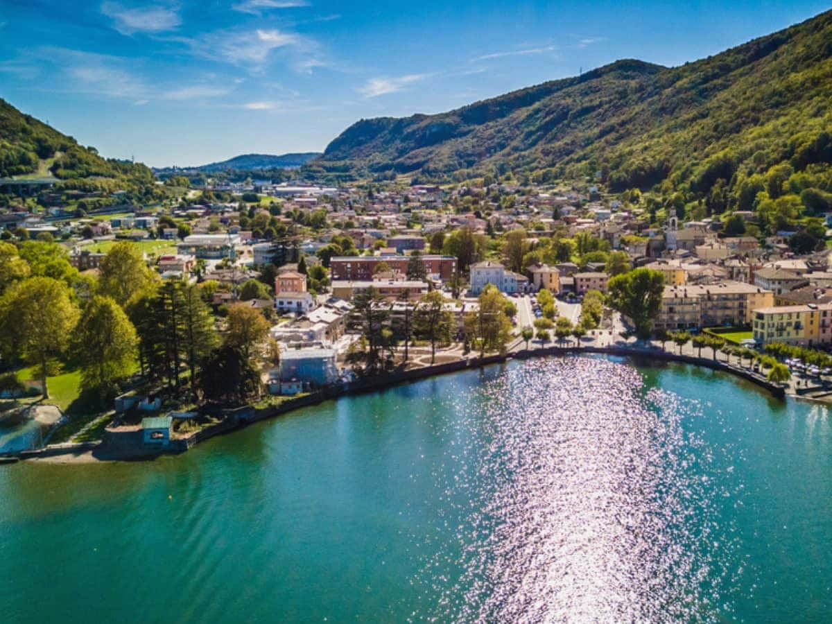 Lugano, aerial view, sparkling lake, SD Desktop Wallpaper
