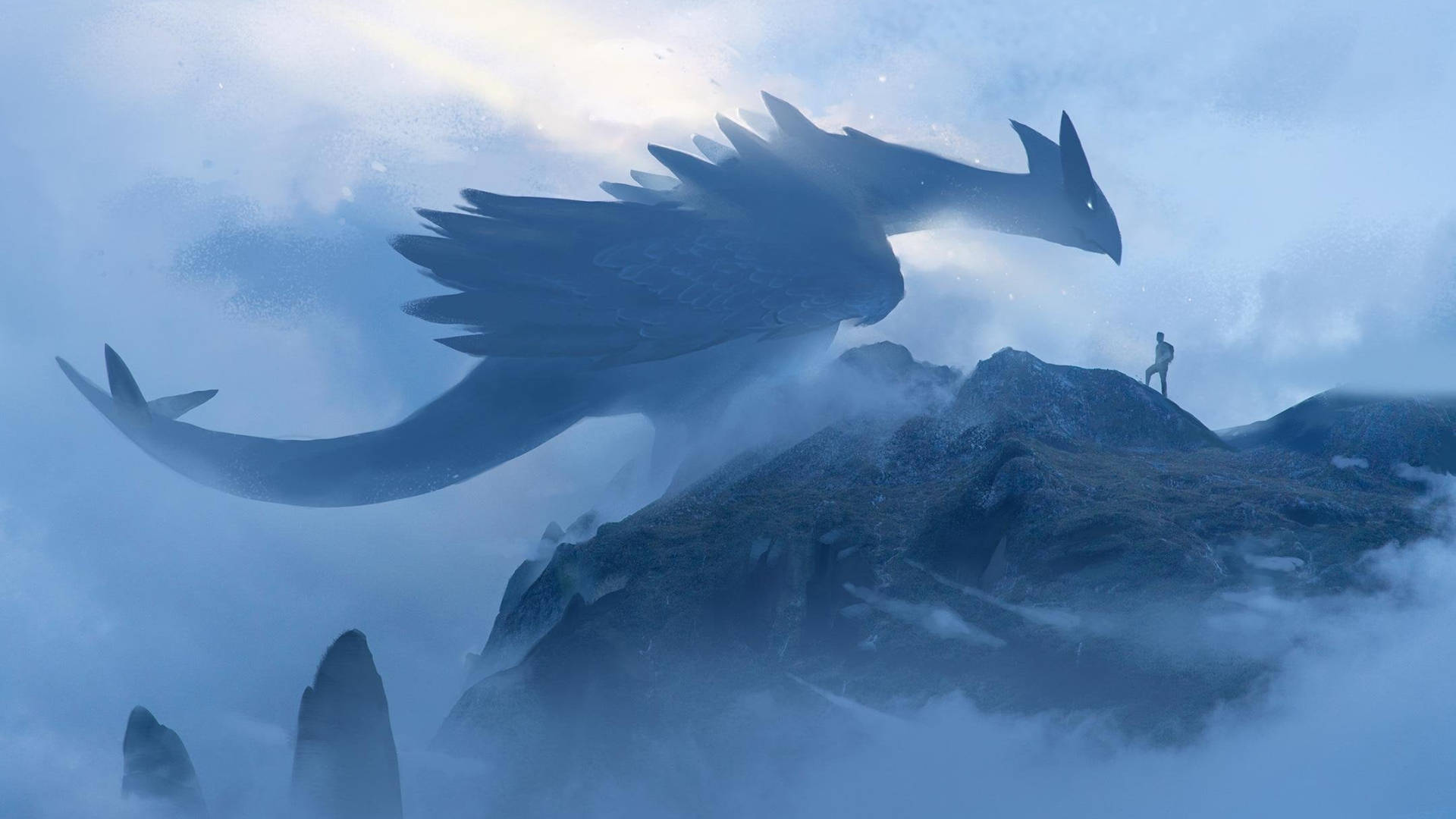 Lugia, mountain peak, cloudy sky, Full HD Desktop Wallpaper