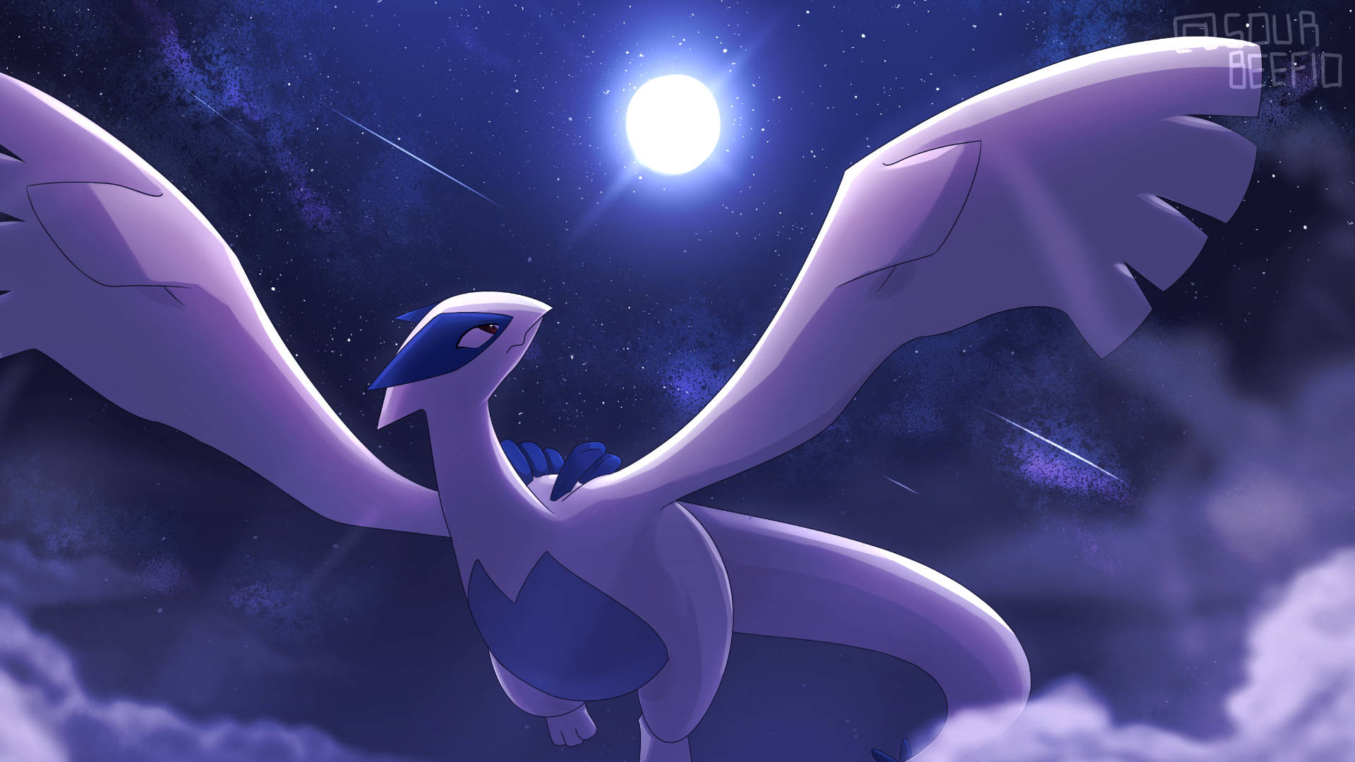 Lugia, full moon, starry night sky, Full HD Desktop Wallpaper