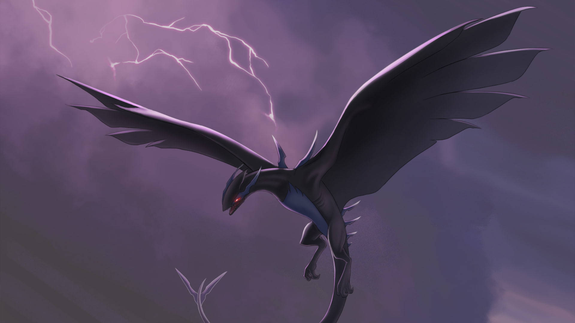 Lugia, lightning, stormy purple sky, Full HD Desktop Wallpaper