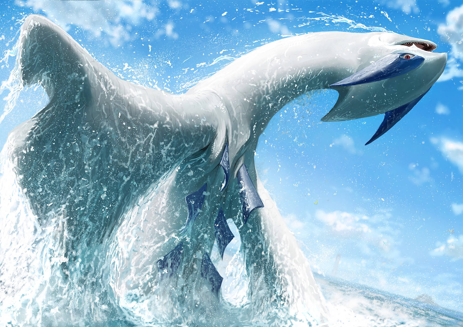 Lugia, ocean, turquoise ocean waves, Full HD Desktop Wallpaper