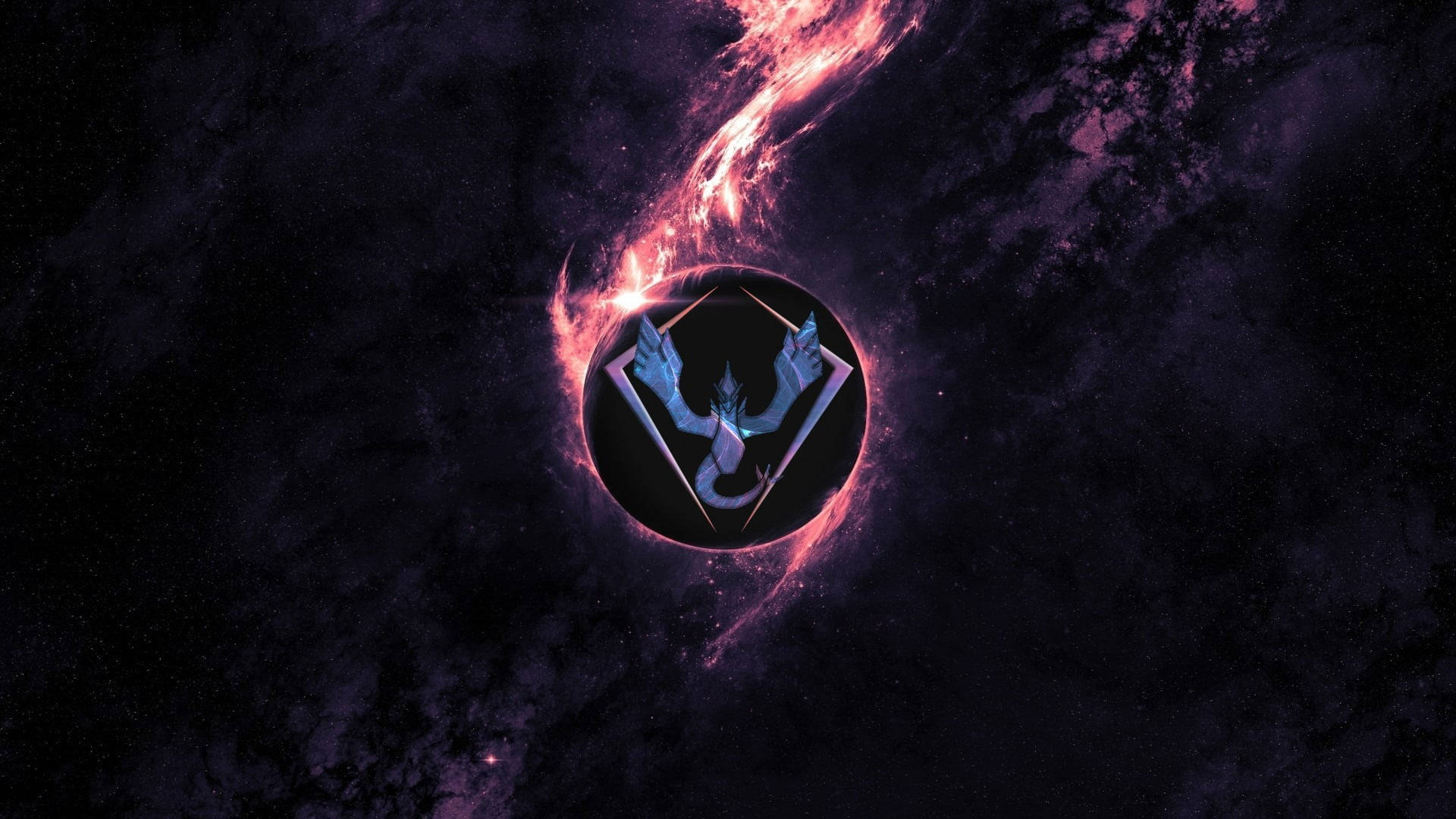 Lugia, glowing blue dragon emblem, fiery pink energy, Full HD Desktop Wallpaper