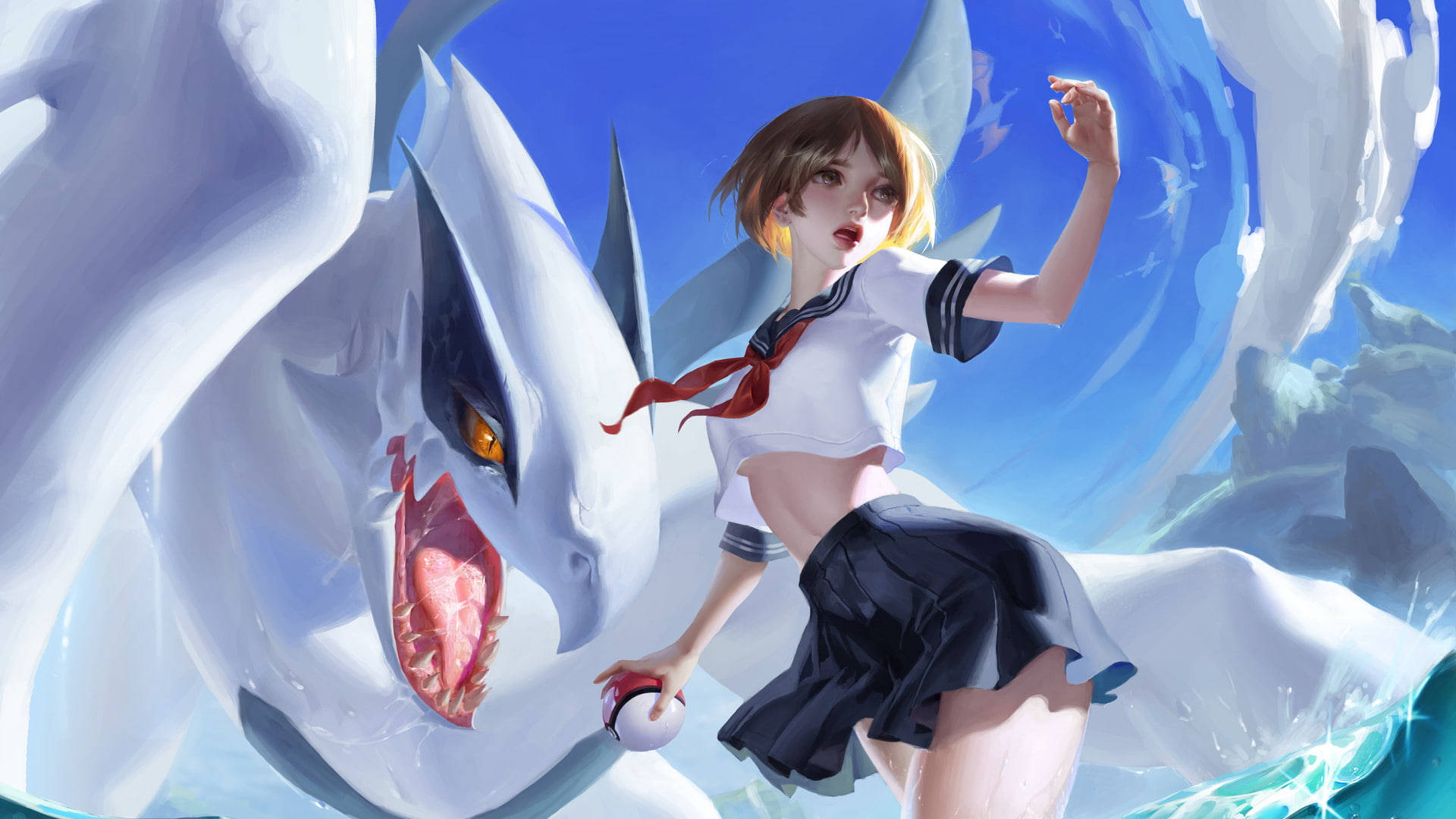 Lugia, anime girl, school uniform, Full HD Desktop Wallpaper