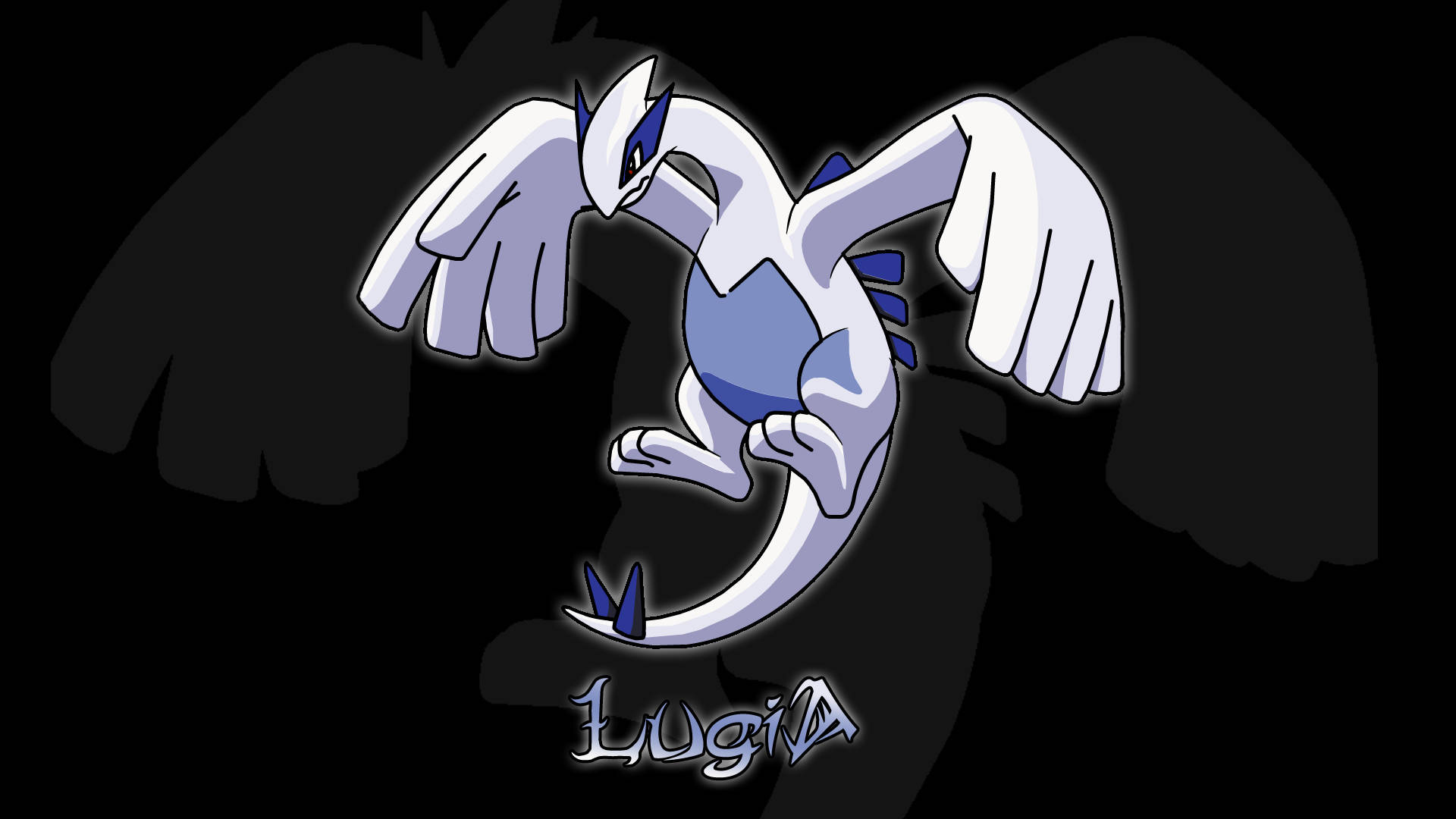 Lugia, 2D drawing, white and blue plumage, Full HD Desktop Wallpaper