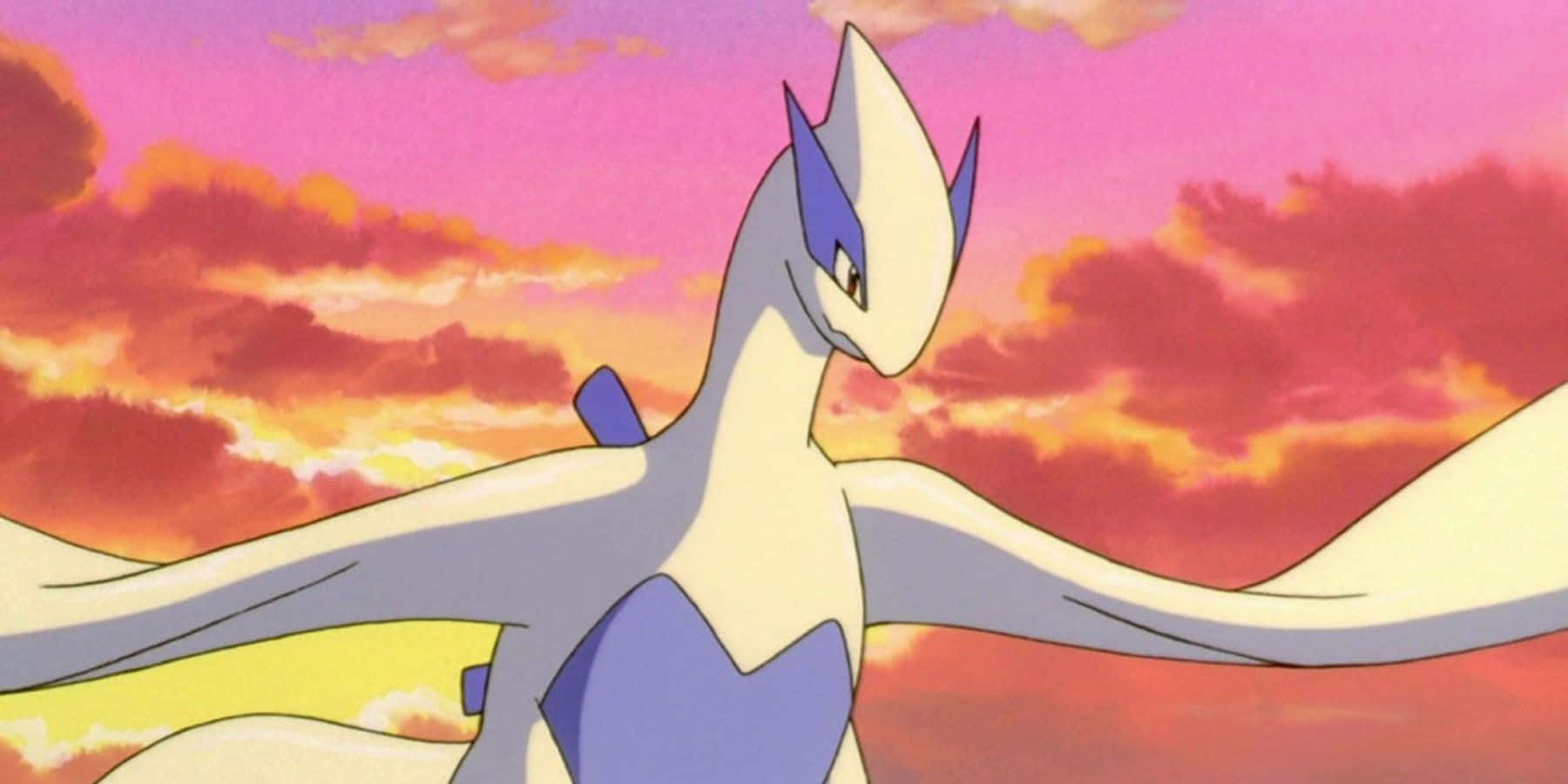 Lugia, pink orange sunset, white and blue, HD Desktop Wallpaper