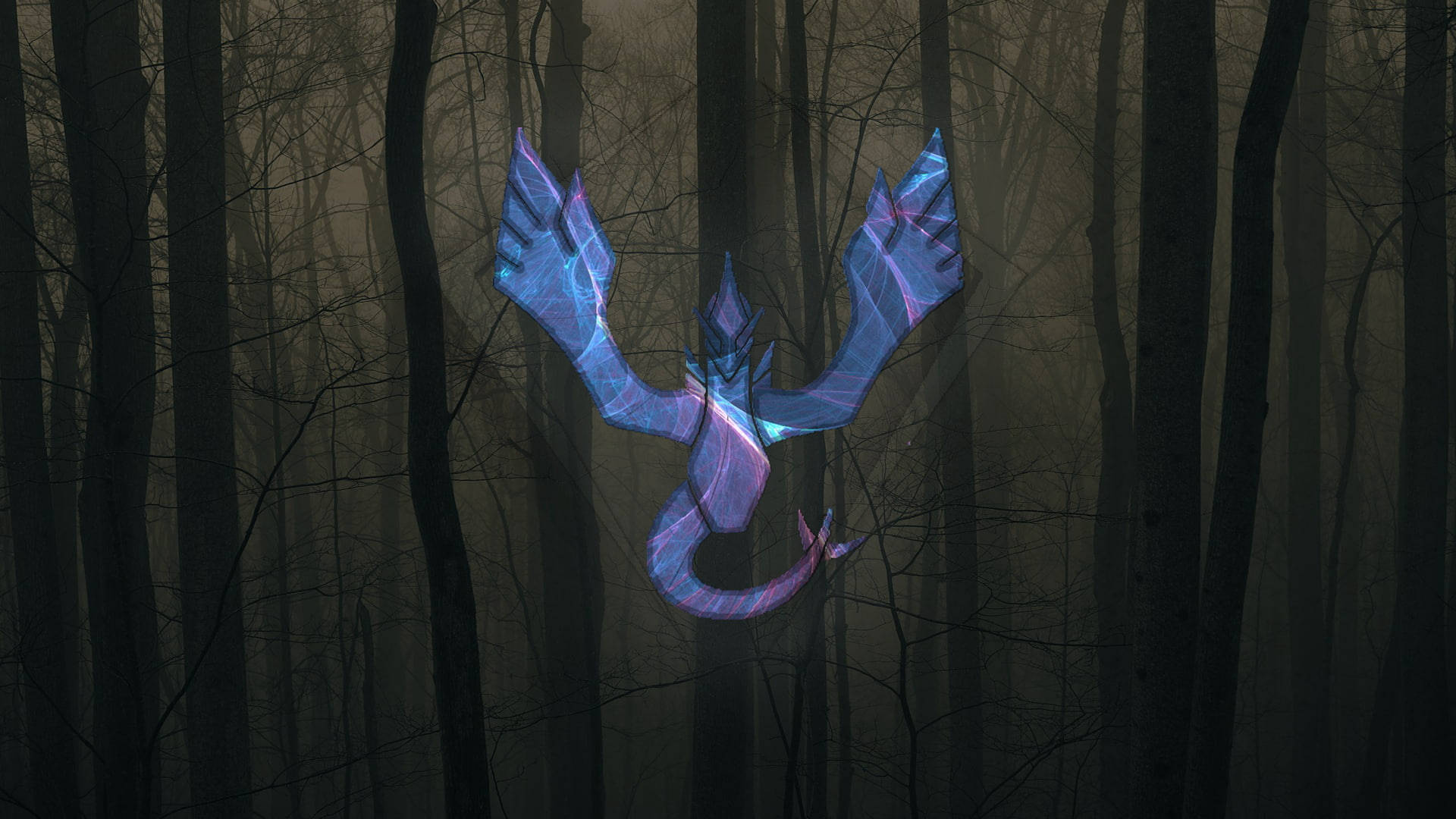 Lugia, glowing blue and purple, dragon-like creature, Full HD Desktop Wallpaper