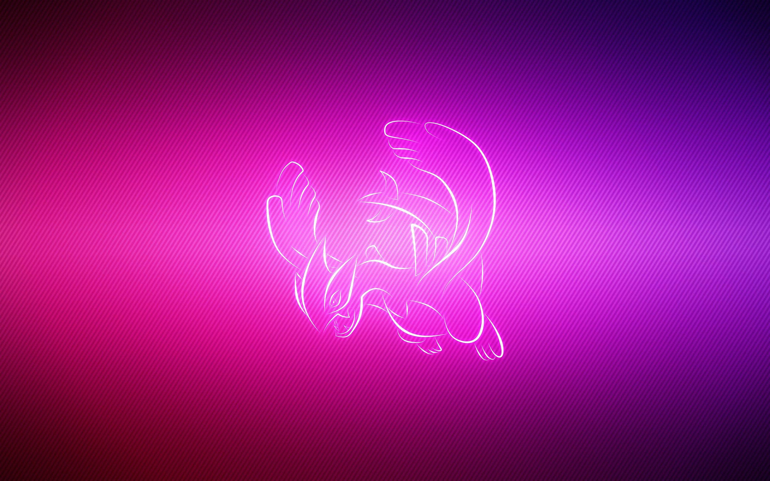 Lugia, neon-colored, glowing white line art silhouette, 2K Desktop Wallpaper