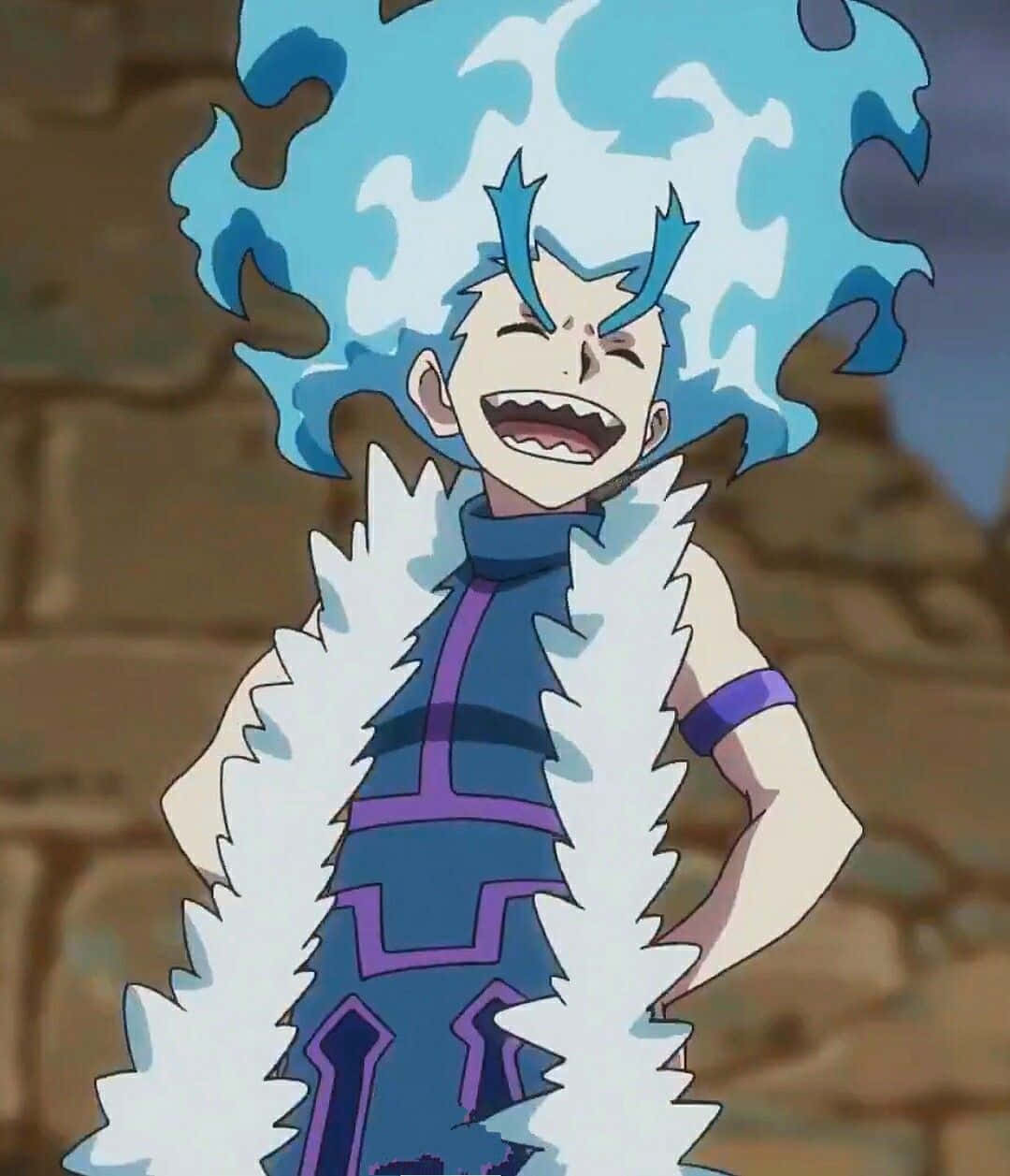 Lui Shirosagi, spiky blue hair, icy white fur trim, SD Phone Wallpaper