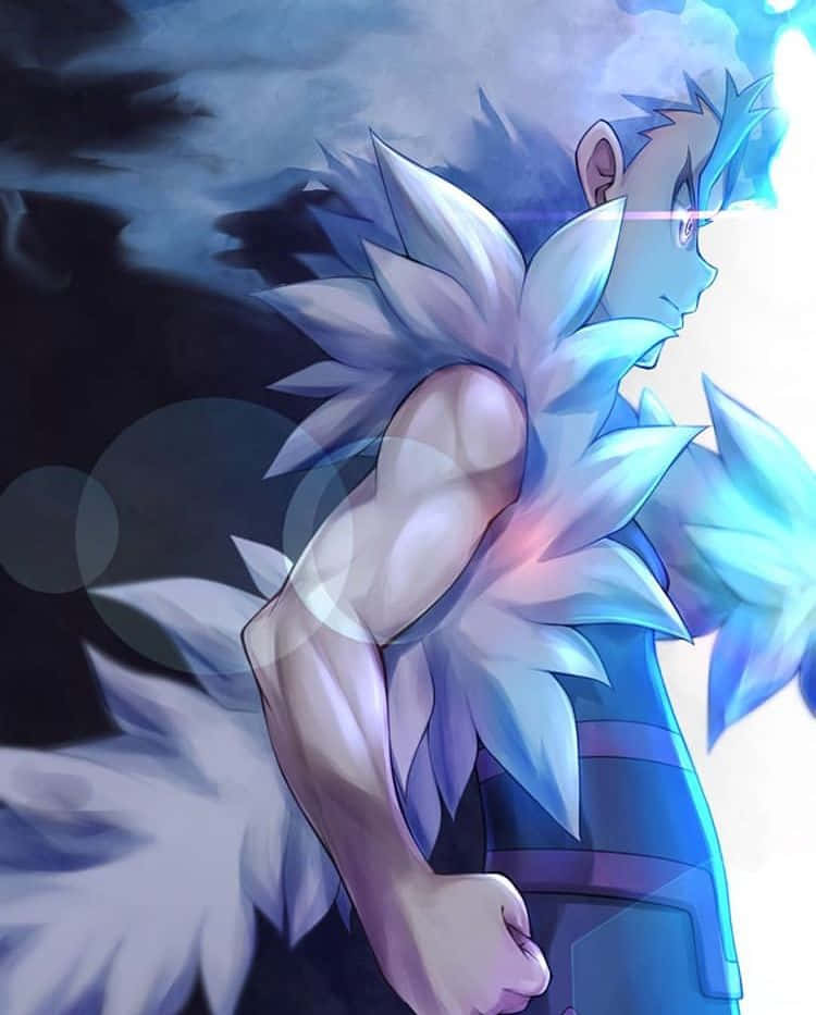Lui Shirosagi, spiky blue hair, glowing aura, SD Phone Wallpaper