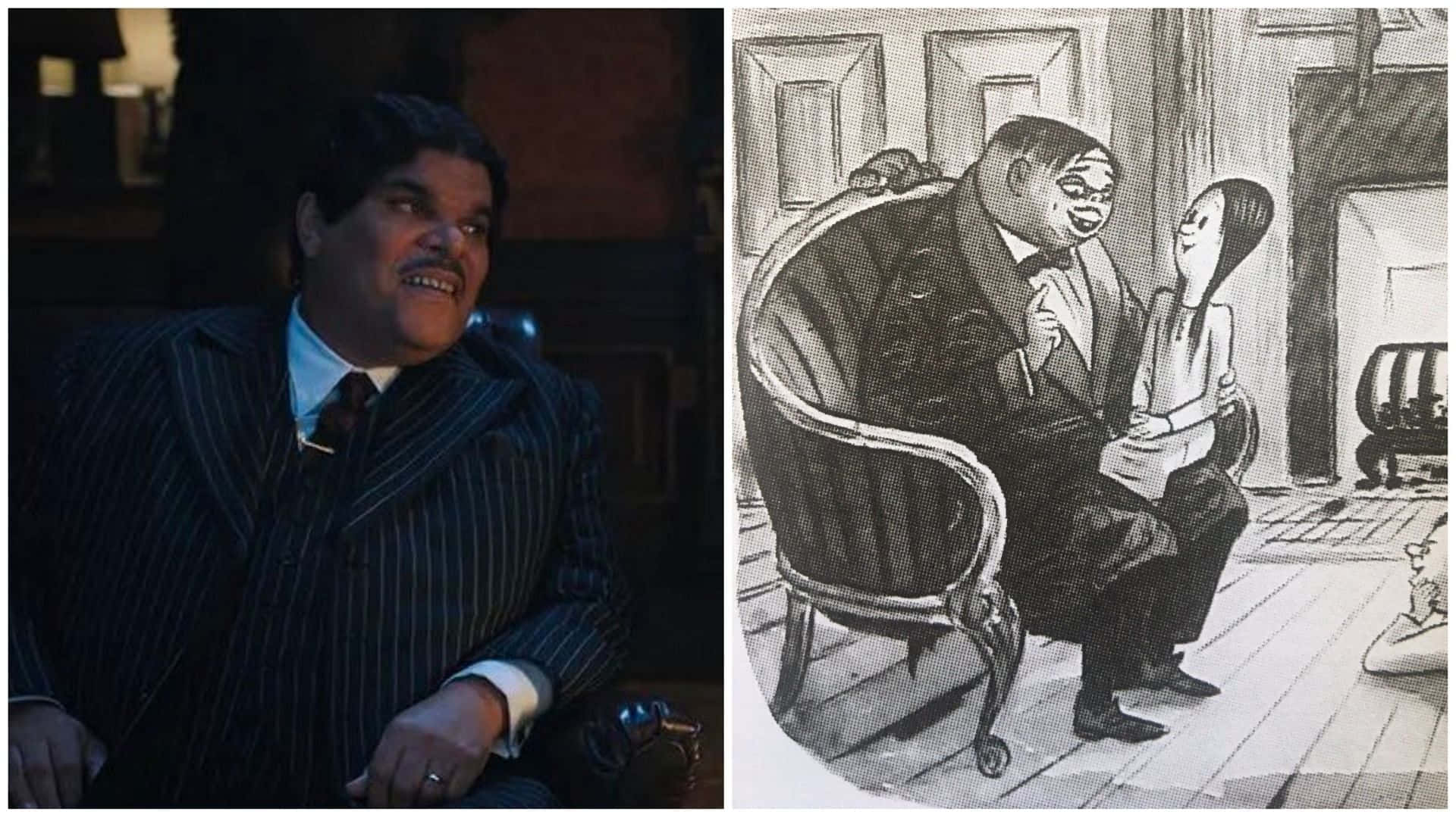 Luis Guzmán, pinstripe suit, vintage illustrated room, Full HD Desktop Wallpaper