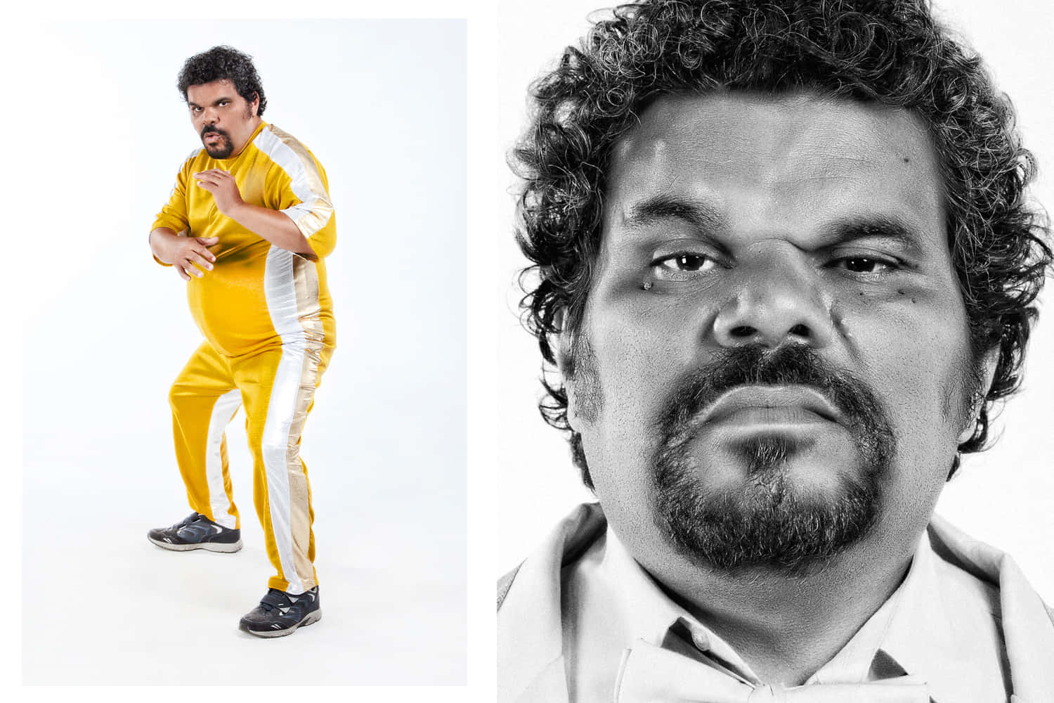 Luis Guzmán, yellow tracksuit, black and white close-up portrait, HD Desktop Wallpaper