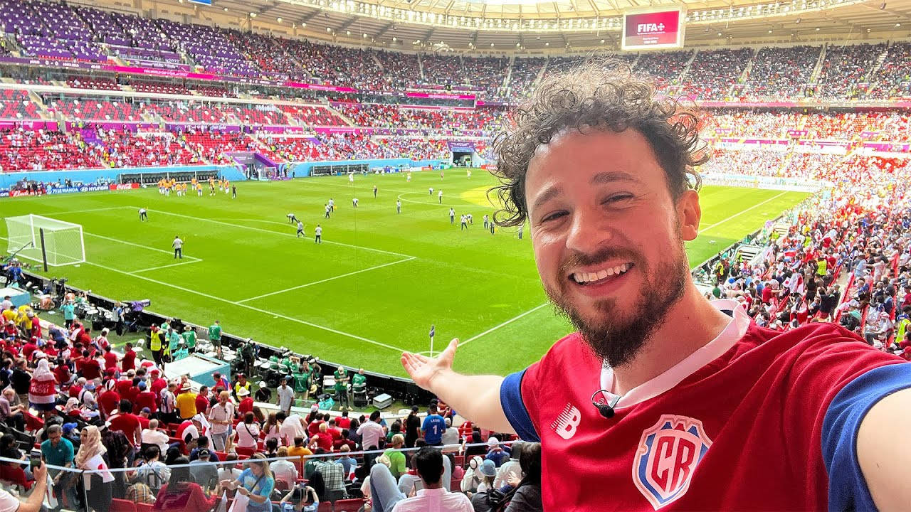 Luisito Comunica, red soccer jersey, packed stadium, HD Desktop Wallpaper