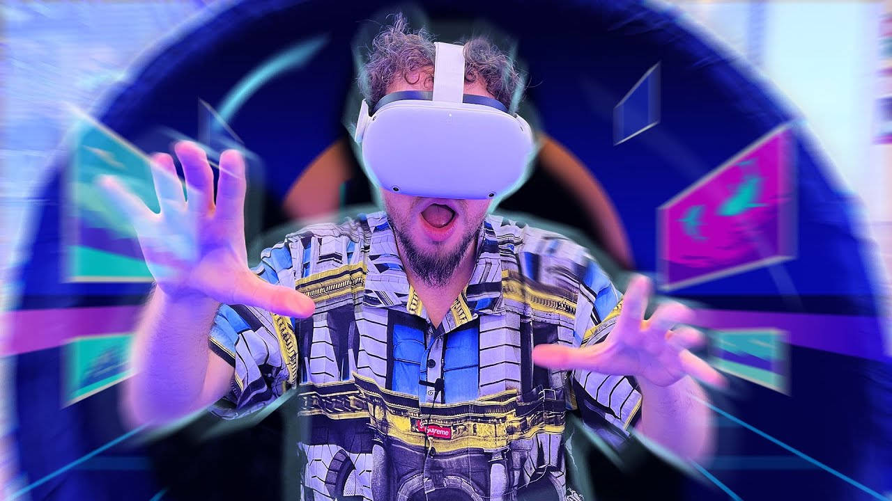 Luisito Comunica, VR headset, neon cubes, HD Desktop Wallpaper