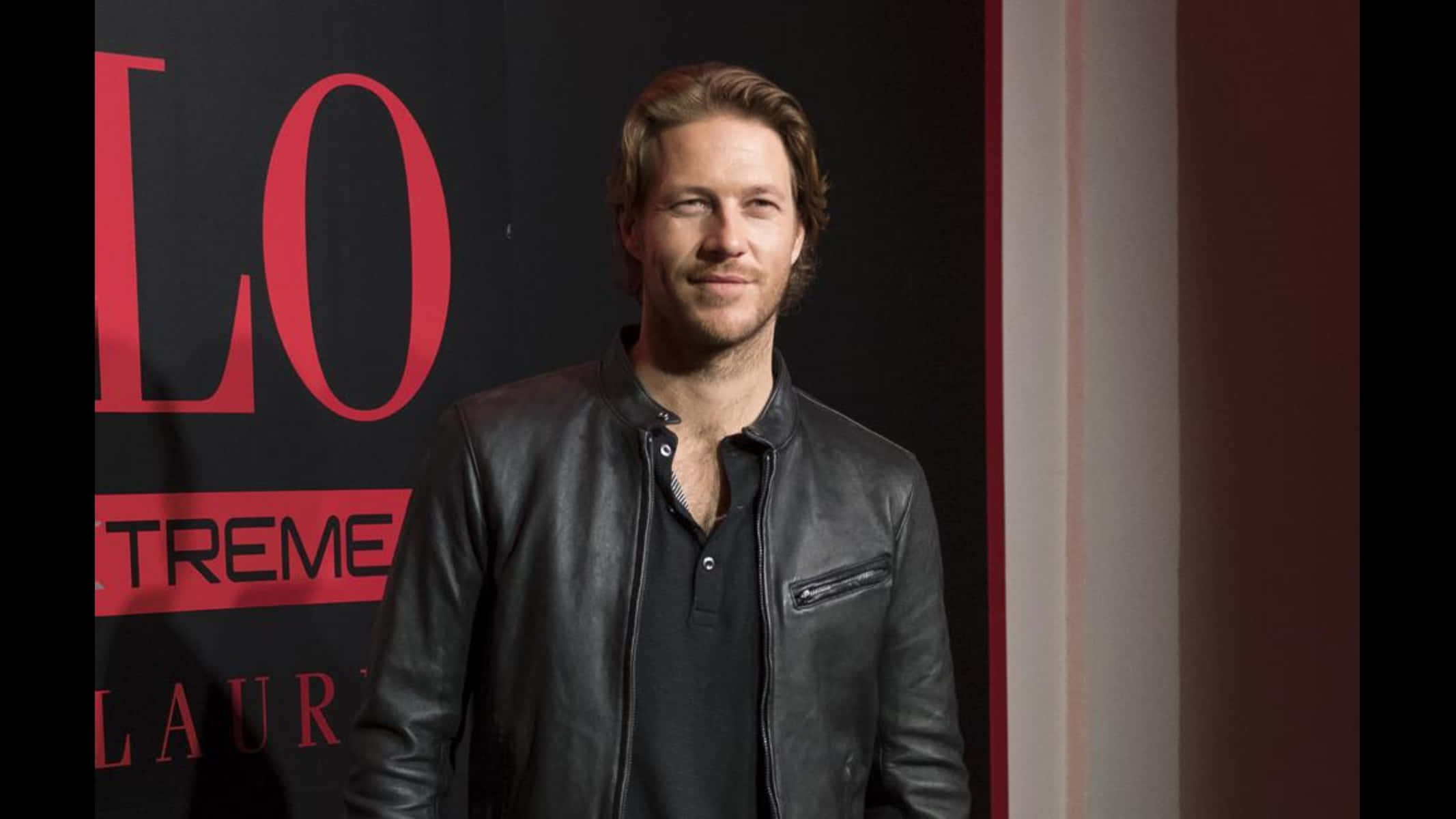 Luke Bracey, black leather jacket, dark shirt, Full HD Desktop Wallpaper