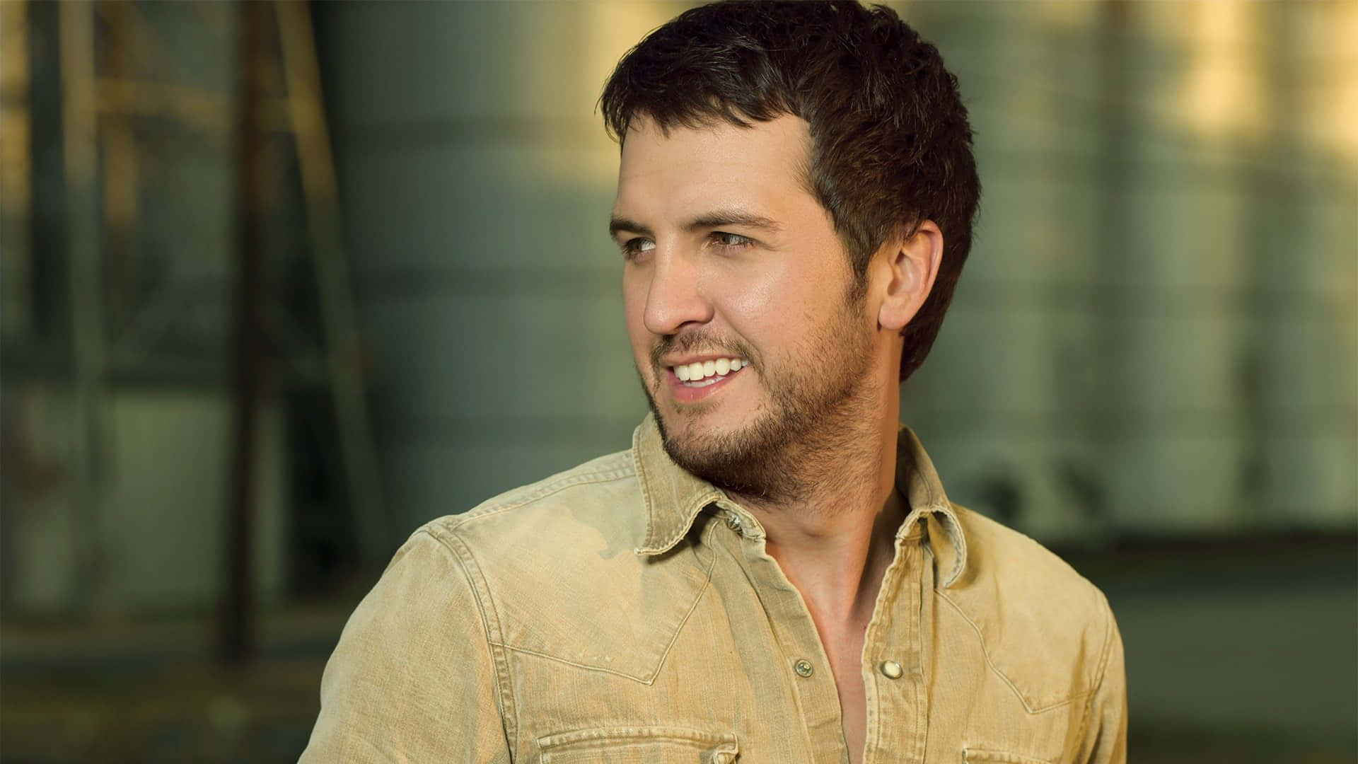 Luke Bryan, beige denim shirt, urban background, Full HD Desktop Wallpaper