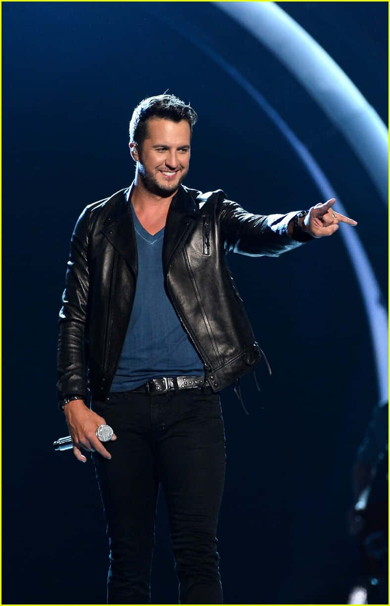 Luke Bryan, black leather jacket, sunset, SD Phone Wallpaper